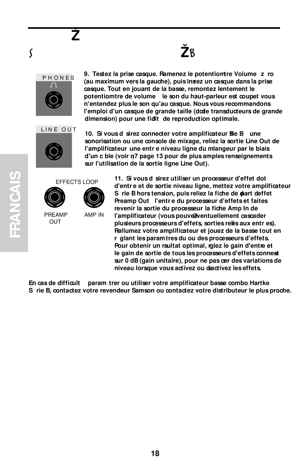 Samson B90 owner manual Preamp AMP OUT 