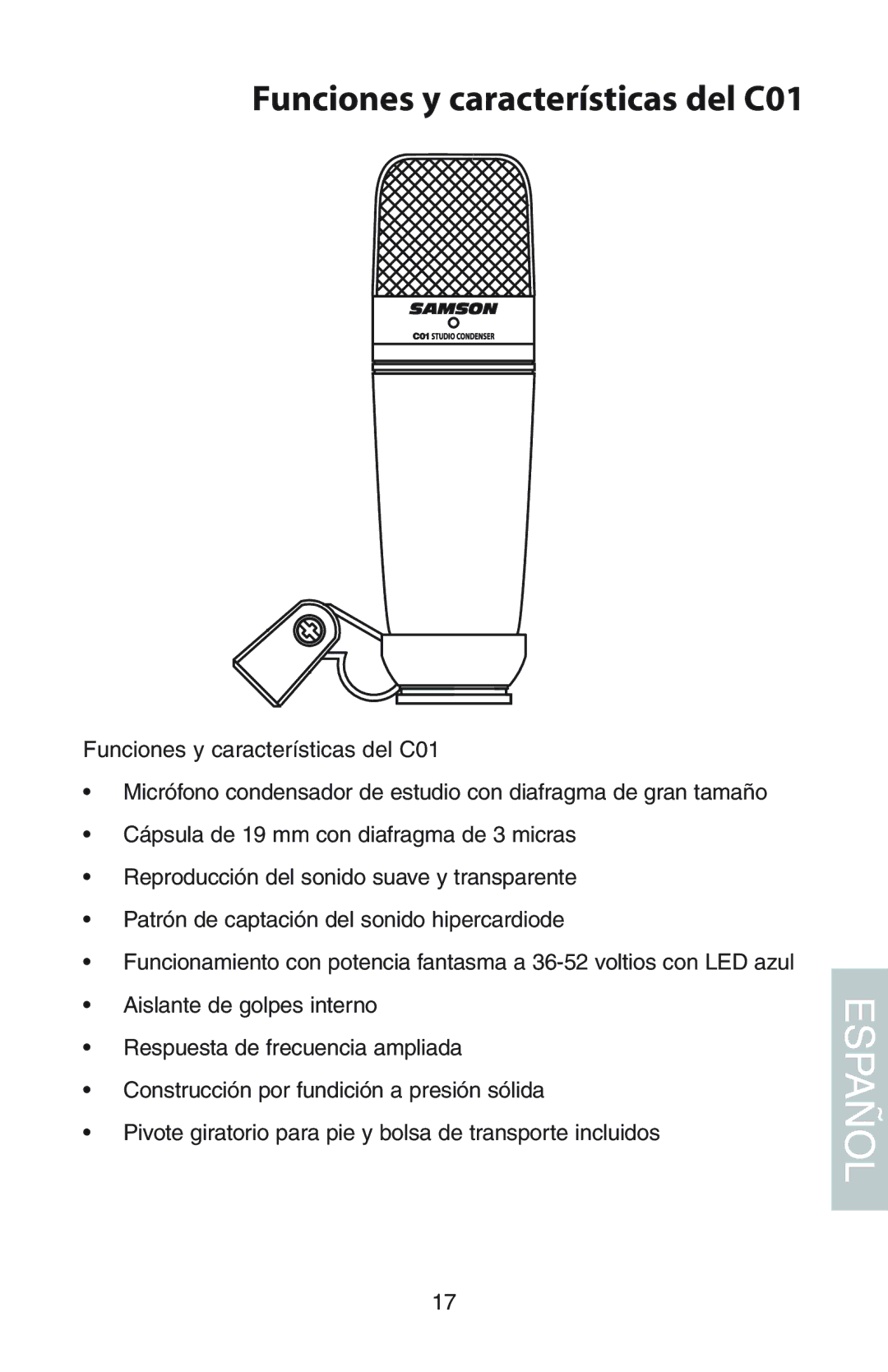 Samson manual Funciones y características del C01 