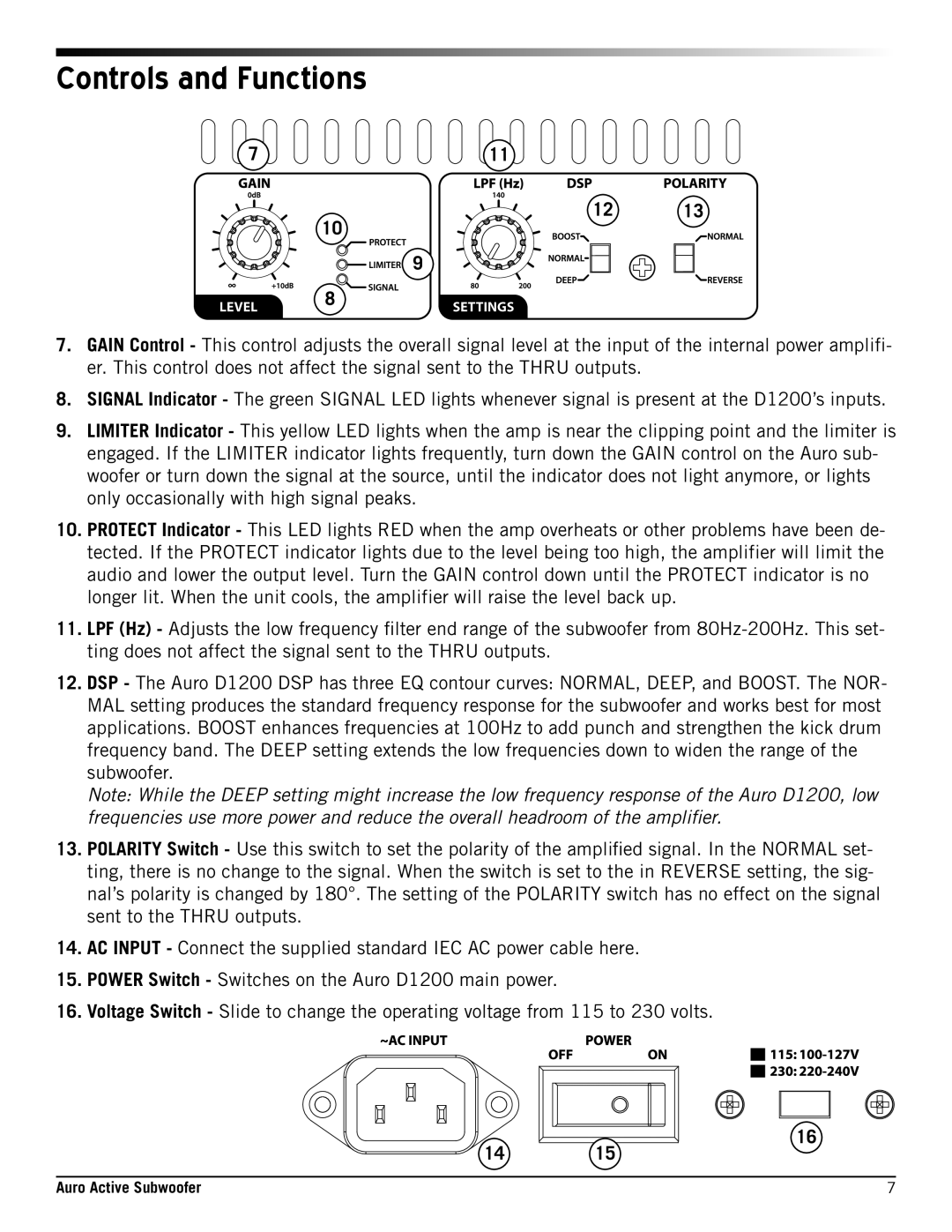 Samson D1500, D1200 owner manual Controls and Functions 