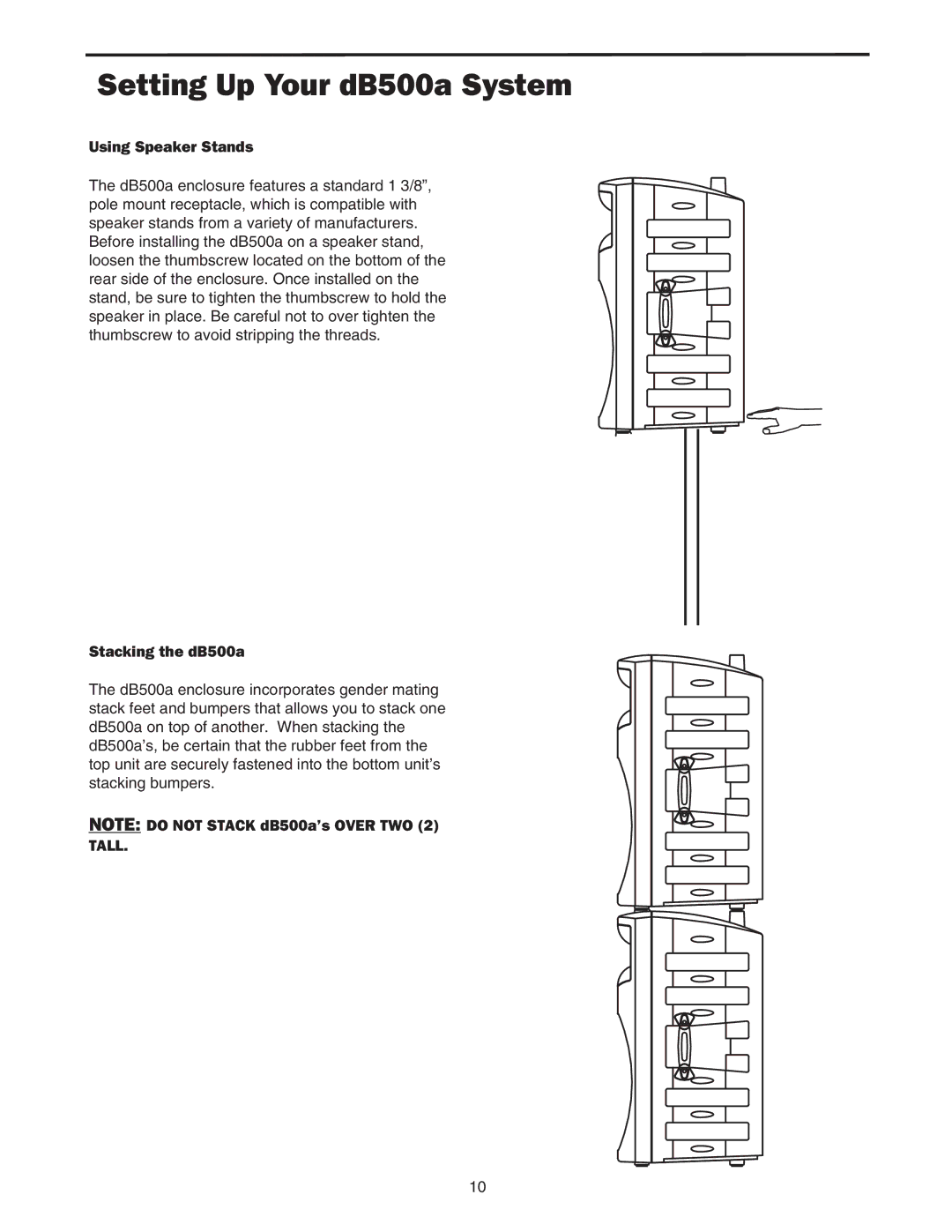 Samson manual Setting Up Your dB500a System, Using Speaker Stands 