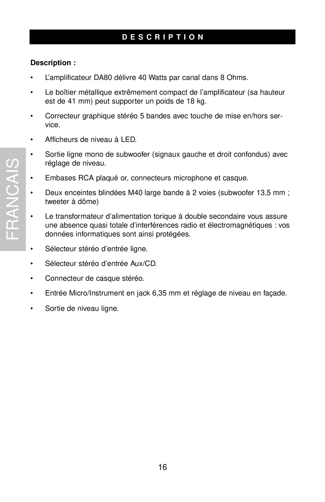 Samson DMS80 owner manual S C R I P T I O N, Description 