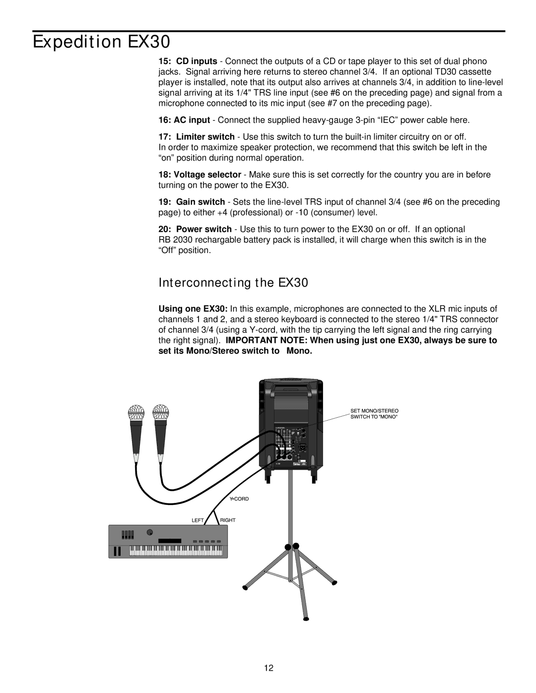 Samson EX20, EX10 owner manual Interconnecting the EX30 