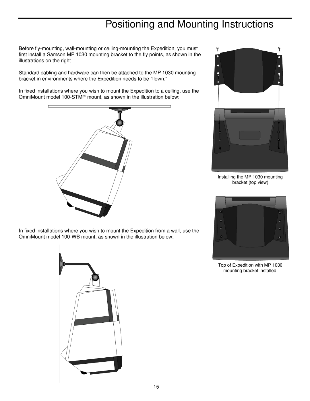 Samson EX20, EX30, EX10 owner manual Installing the MP 1030 mounting Bracket top view 