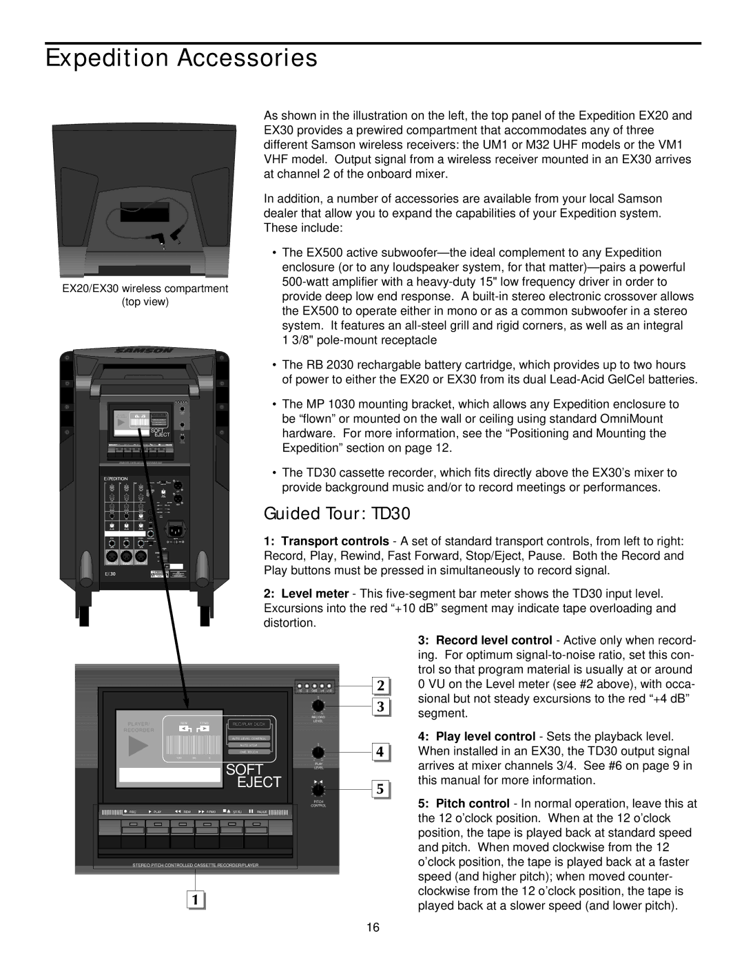 Samson EX30, EX20, EX10 owner manual Expedition Accessories, Guided Tour TD30 