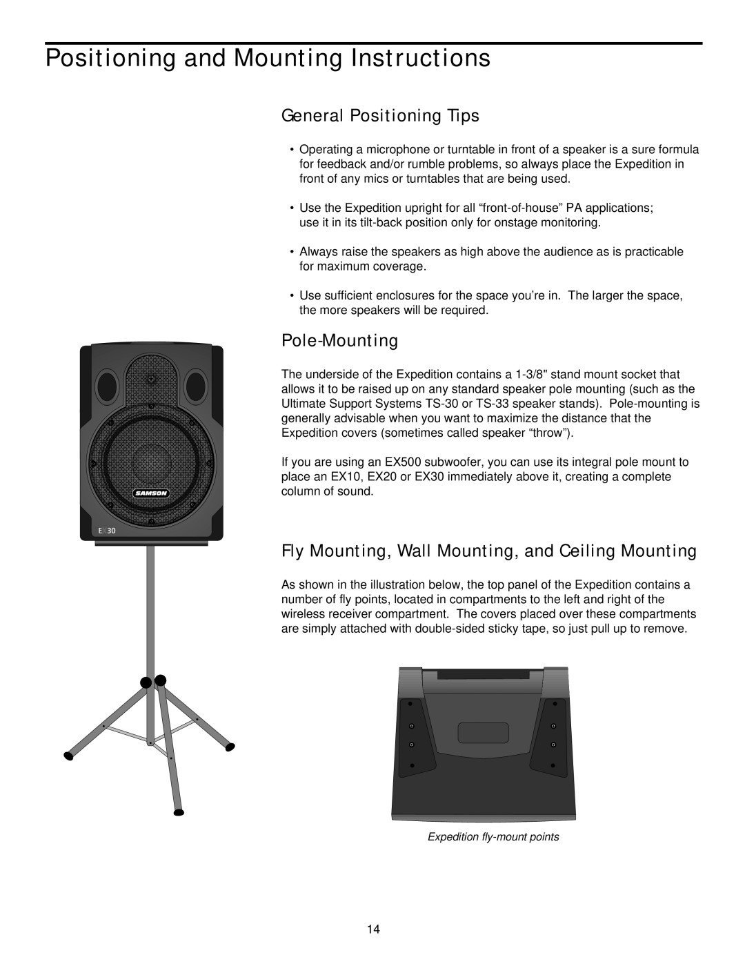 Samson EX10, EX20, EX30 owner manual Positioning and Mounting Instructions, General Positioning Tips, Pole-Mounting 