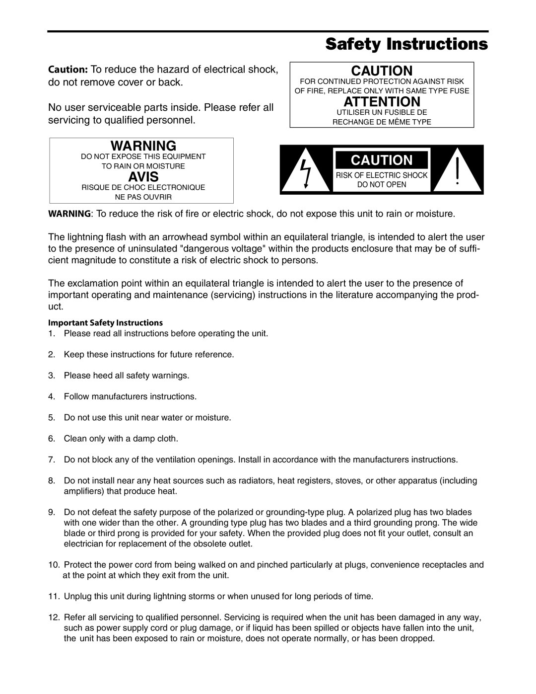 Samson EX500 owner manual Safety Instructions, Avis 