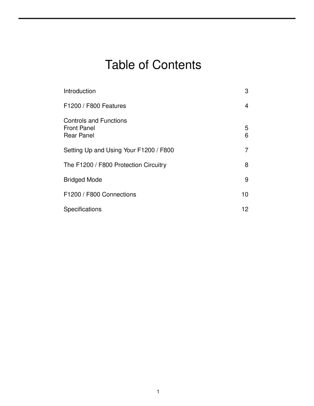 Samson F800, 1200 owner manual Table of Contents 