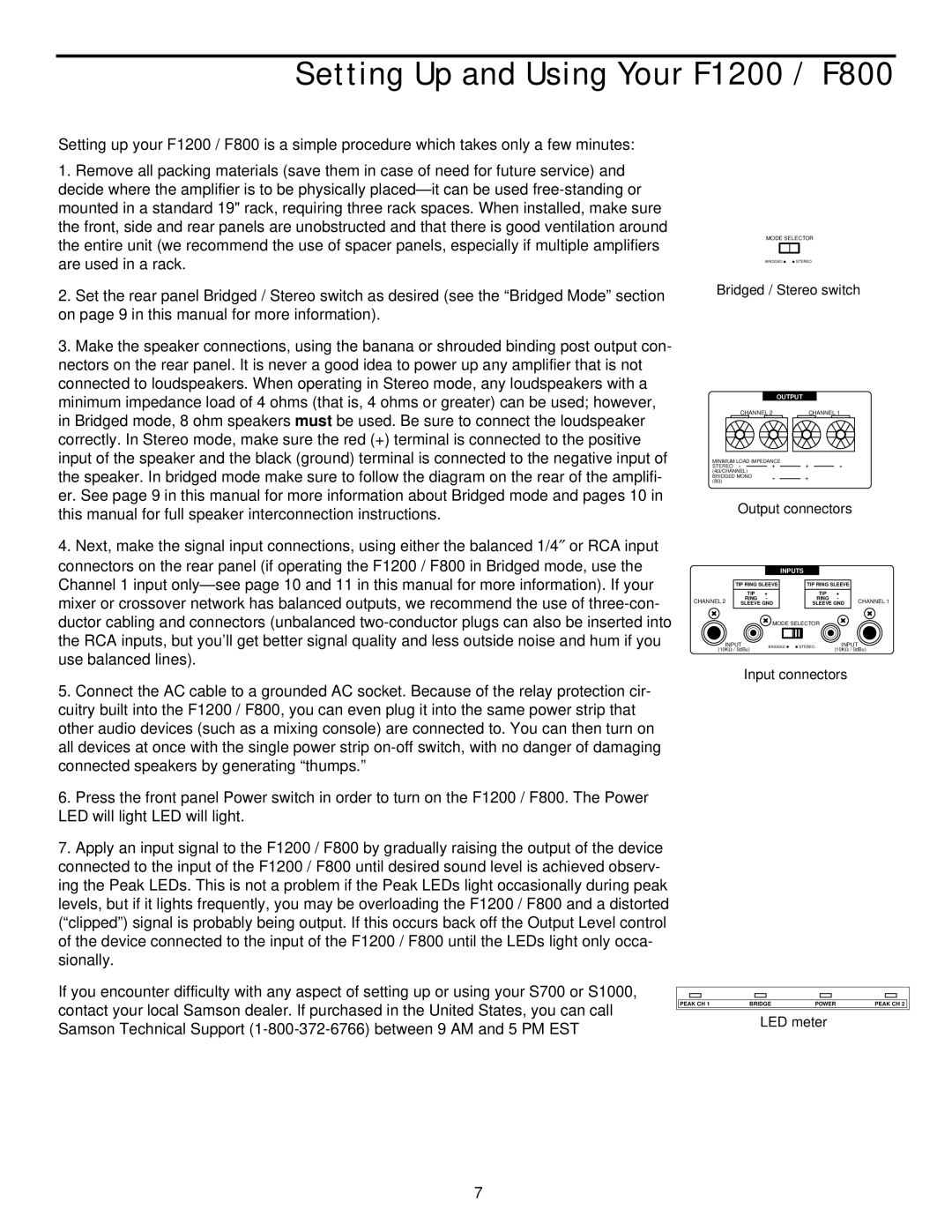 Samson owner manual Setting Up and Using Your F1200 / F800, Output connectors 