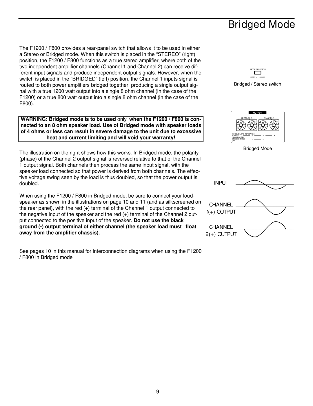 Samson 1200, F800 owner manual Bridged Mode 