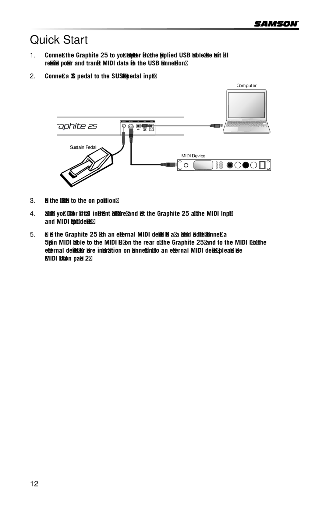 Samson Graphite 25 owner manual Quick Start 