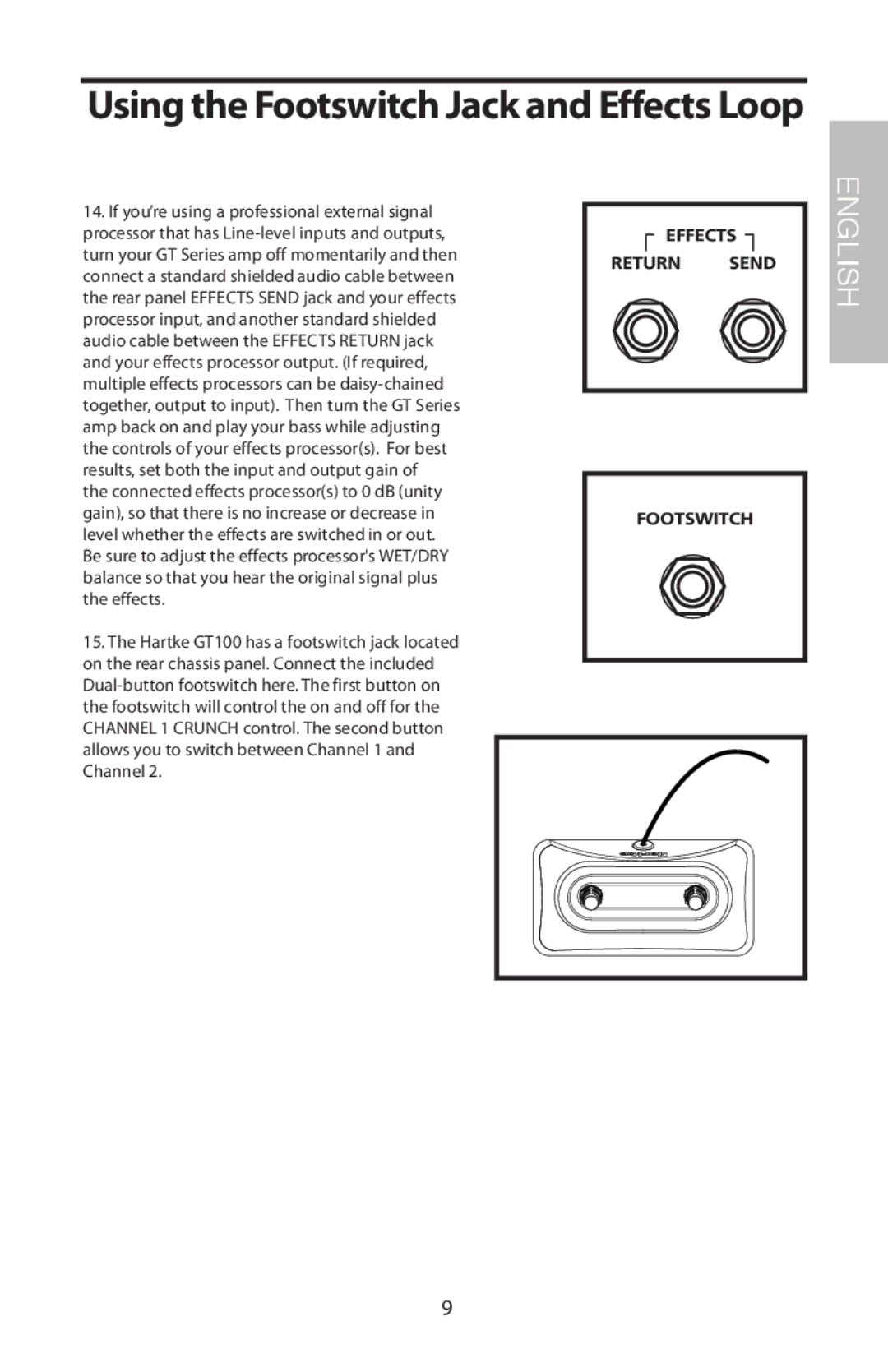 Samson GT100C manual Using the Footswitch Jack and Effects Loop 