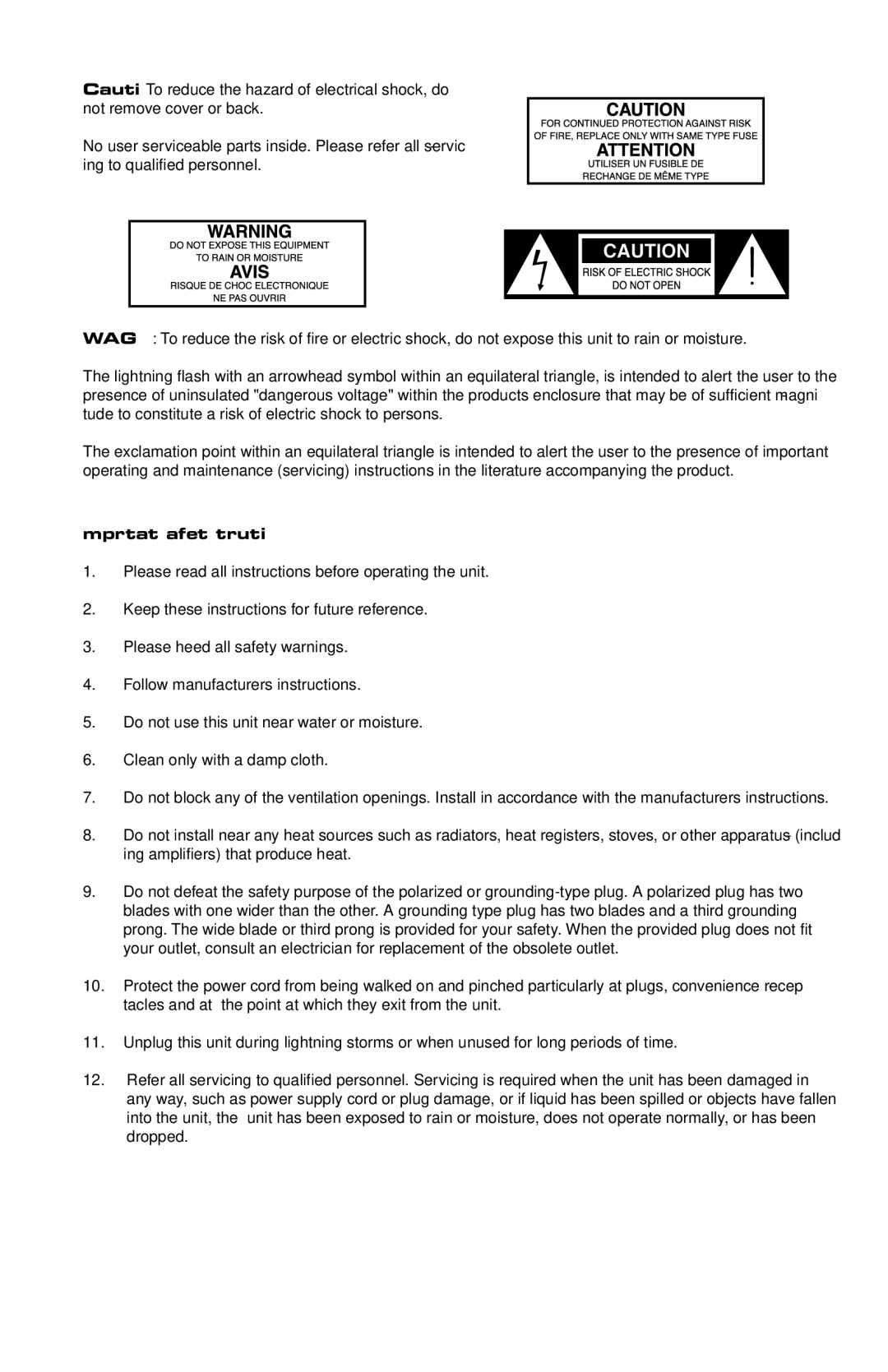 Samson GT100C manual Important Safety Instructions 