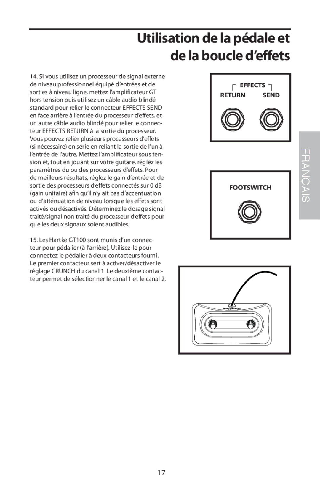 Samson GT100C manual Utilisation de la pédale et de la boucle d’effets 