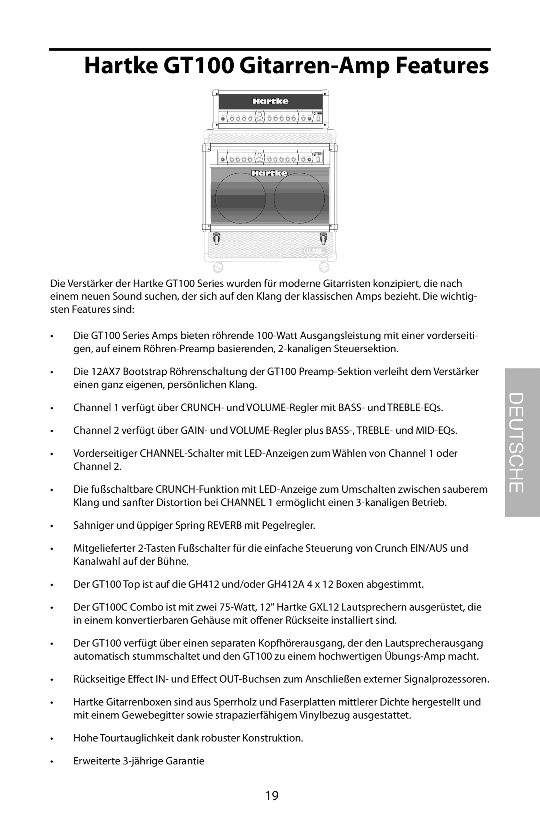 Samson GT100C manual Hartke GT100 Gitarren-Amp Features 