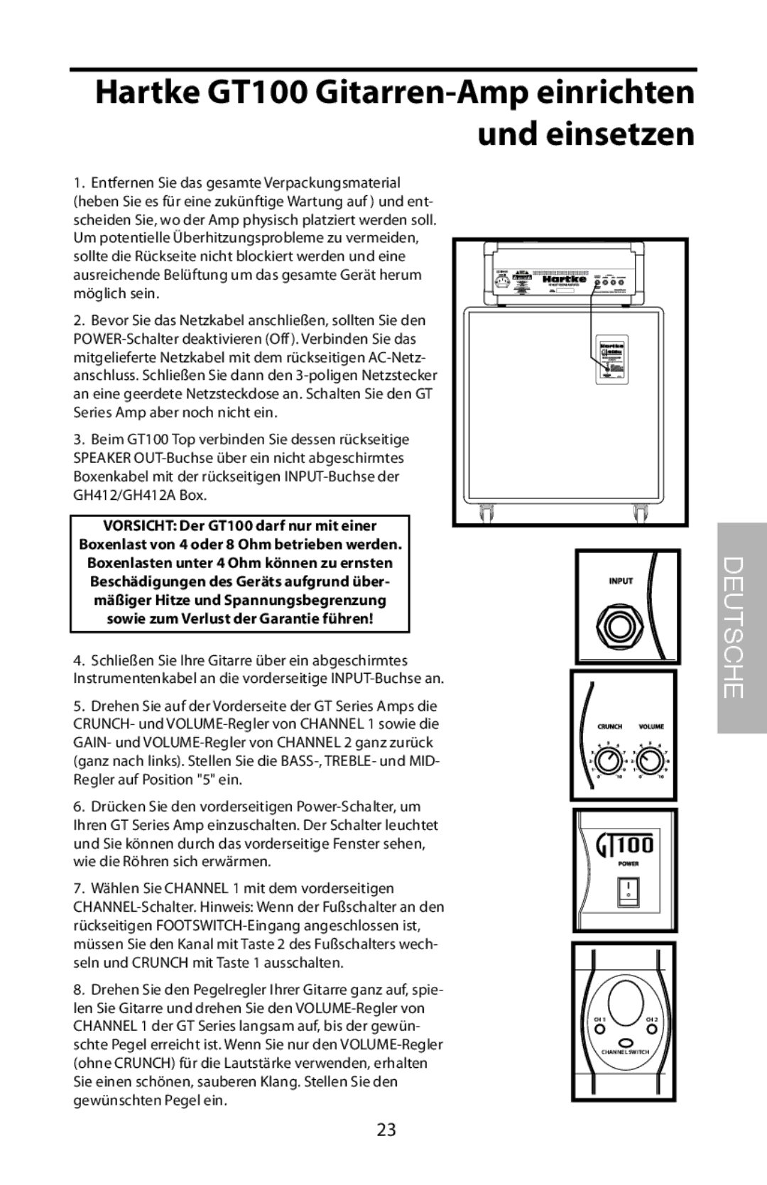 Samson GT100C manual Hartke GT100 Gitarren-Amp einrichten und einsetzen 