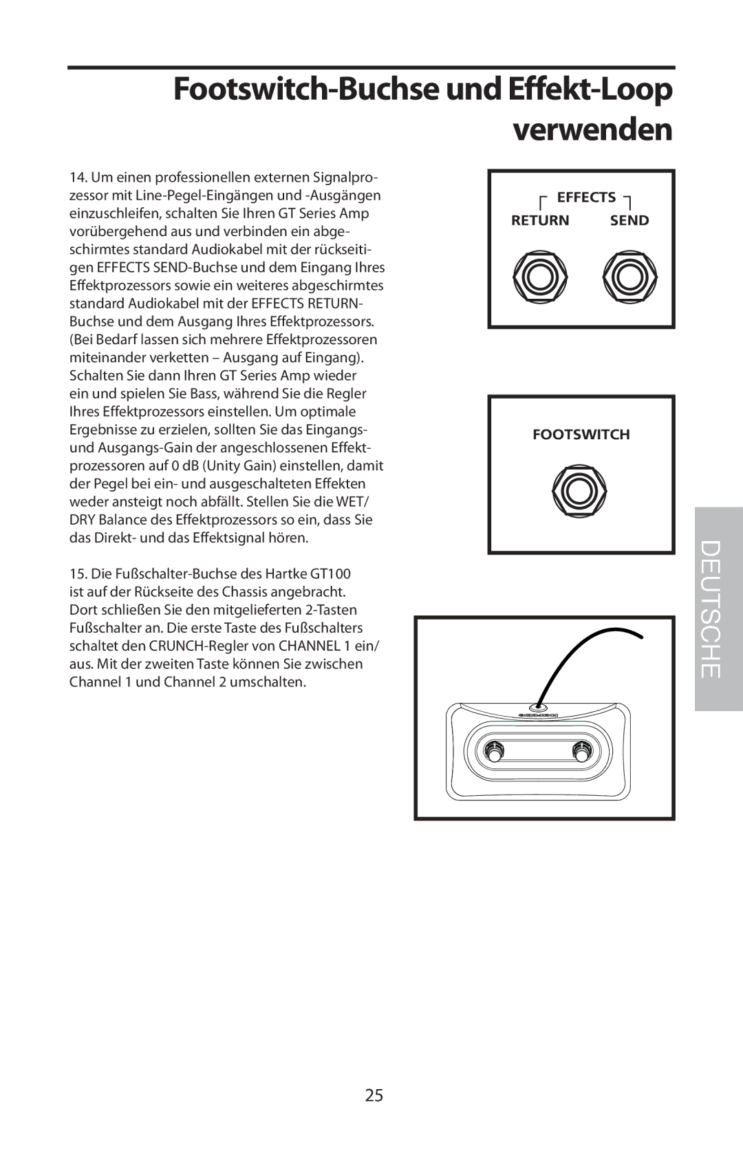 Samson GT100C manual Footswitch-Buchse und Effekt-Loop verwenden 