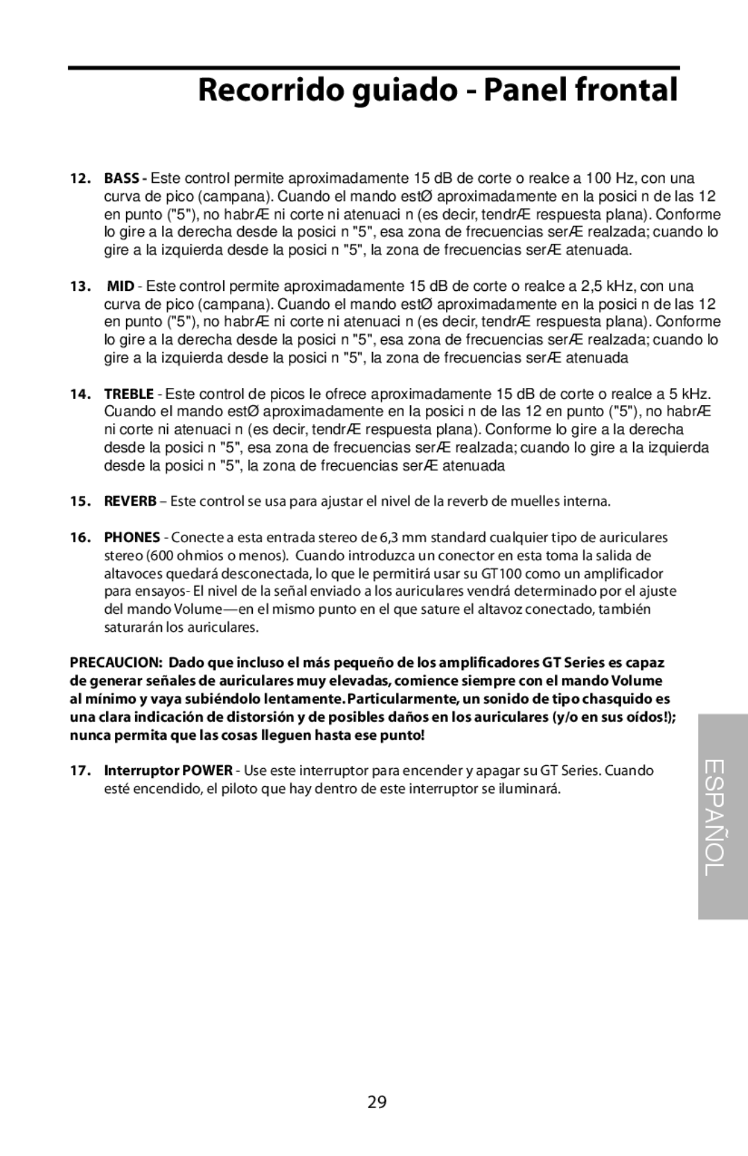 Samson GT100C manual Recorrido guiado Panel frontal 
