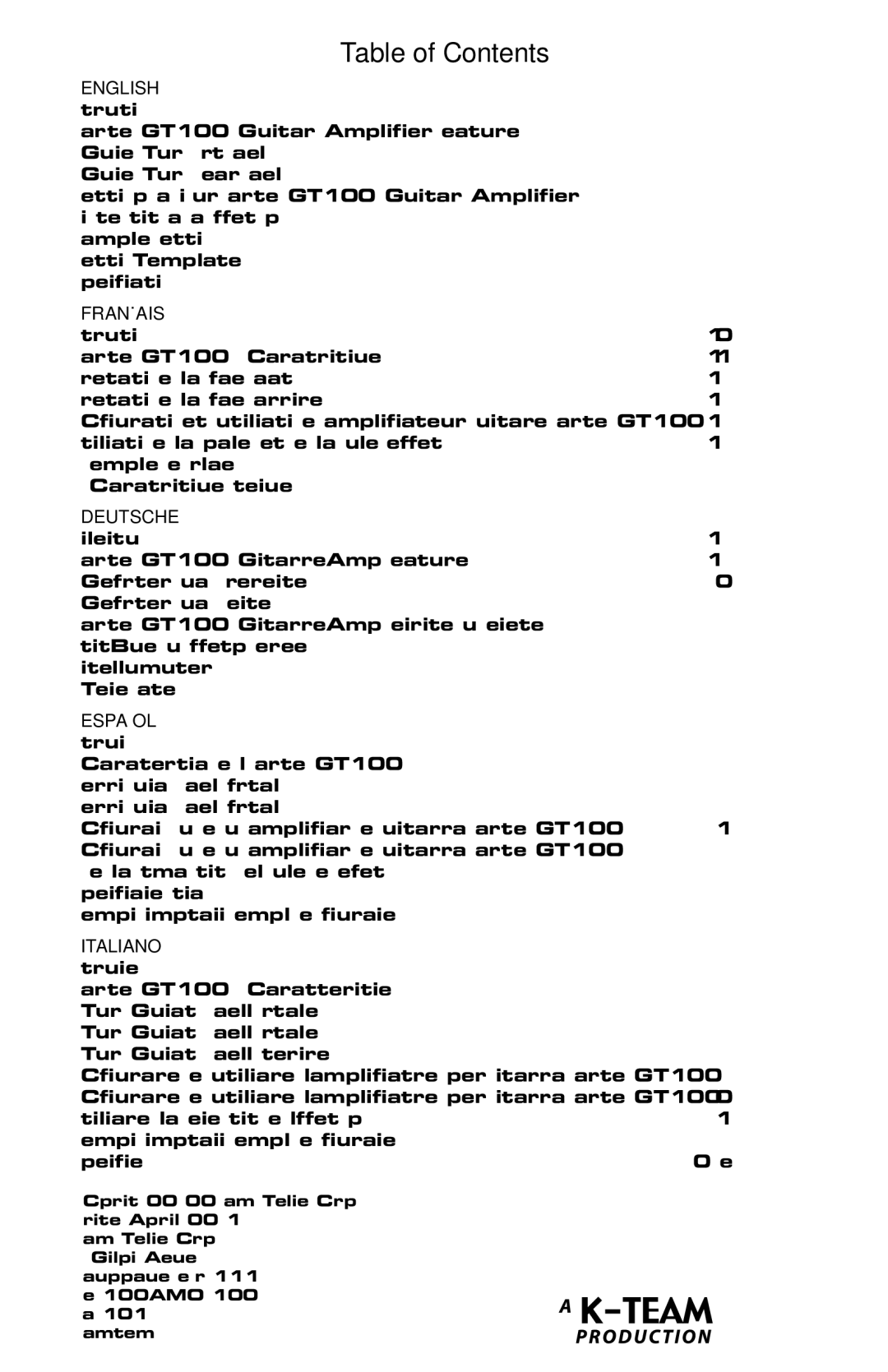 Samson GT100C manual Table of Contents 