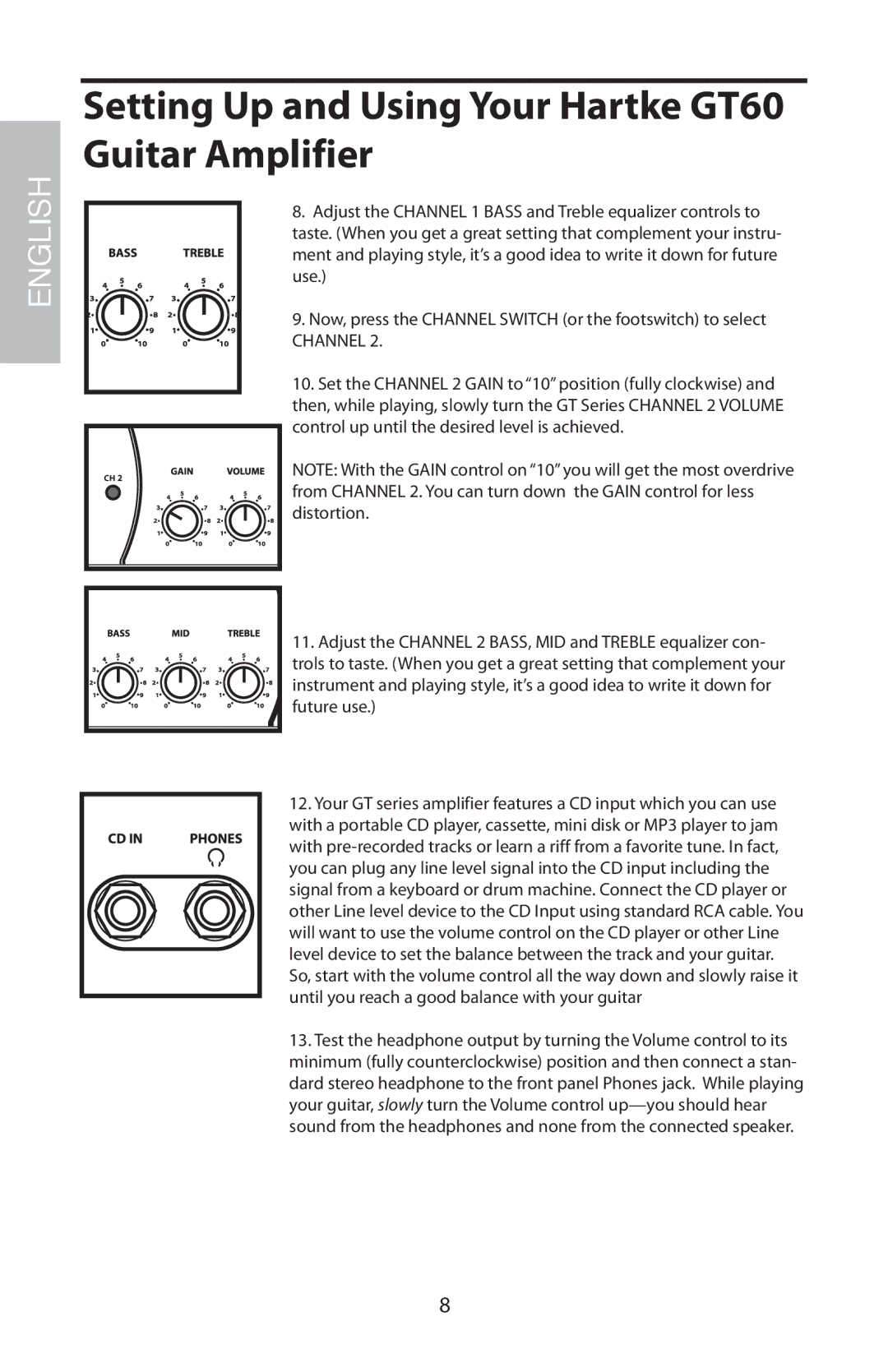 Samson GT60C, GT408 manual Setting Up and Using Your Hartke GT60 Guitar Amplifier, Distortion 