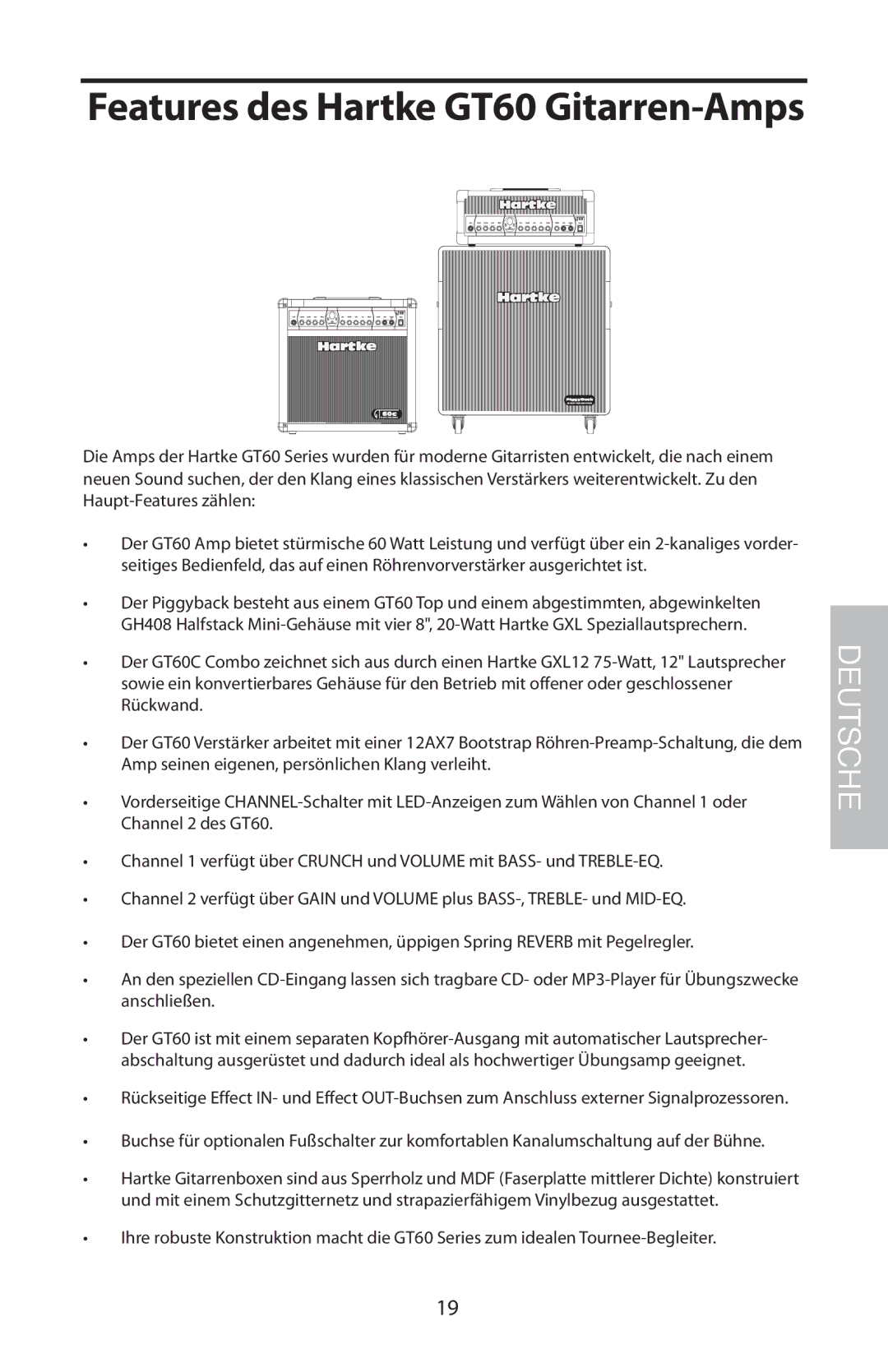 Samson GT60C, GT408 manual Features des Hartke GT60 Gitarren-Amps 