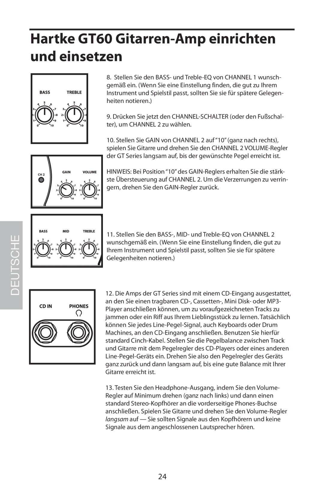 Samson GT408, GT60C manual Hartke GT60 Gitarren-Amp einrichten und einsetzen 