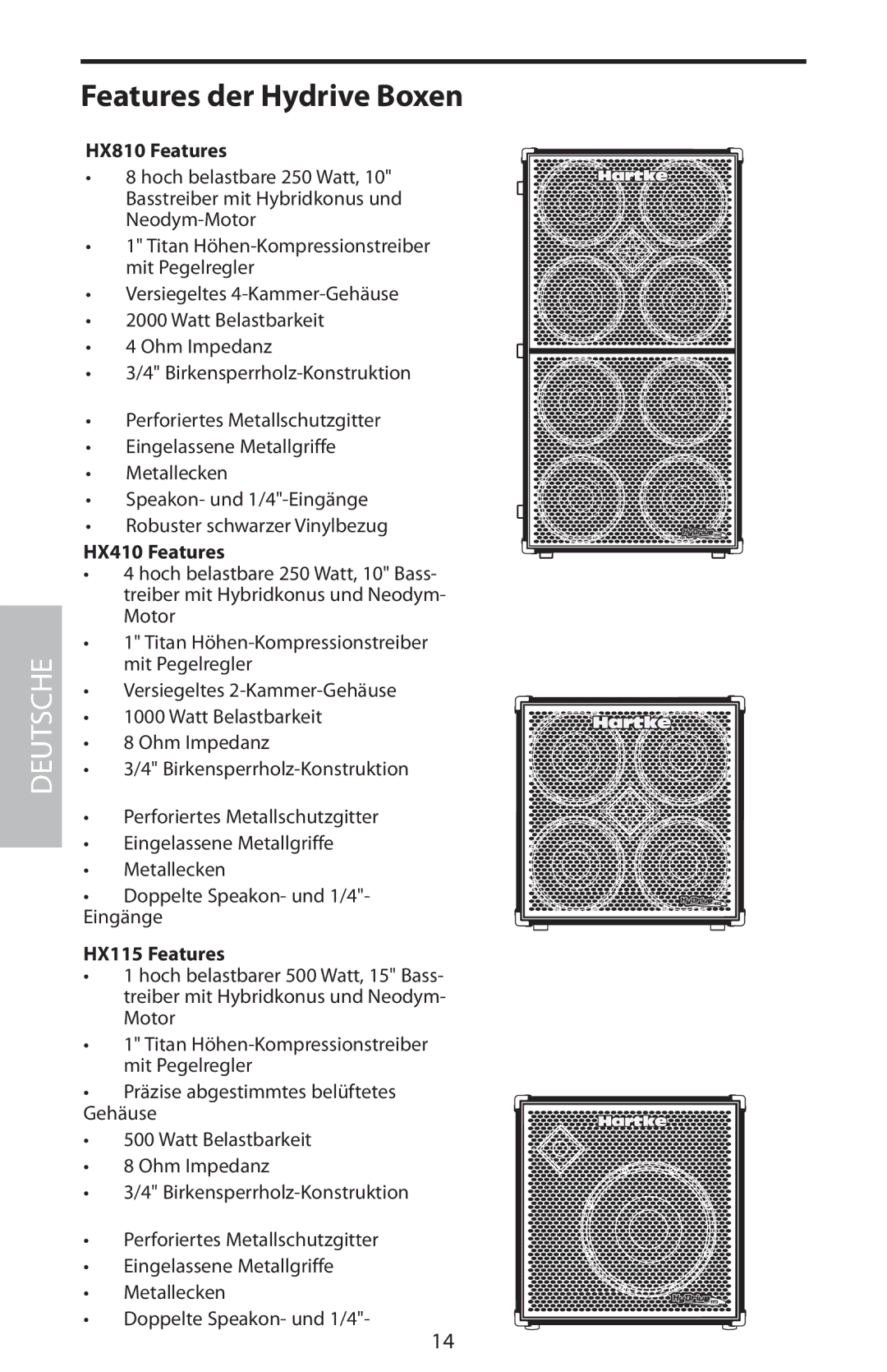 Samson HX410, HX115 manual Features der Hydrive Boxen, HX810 Features 