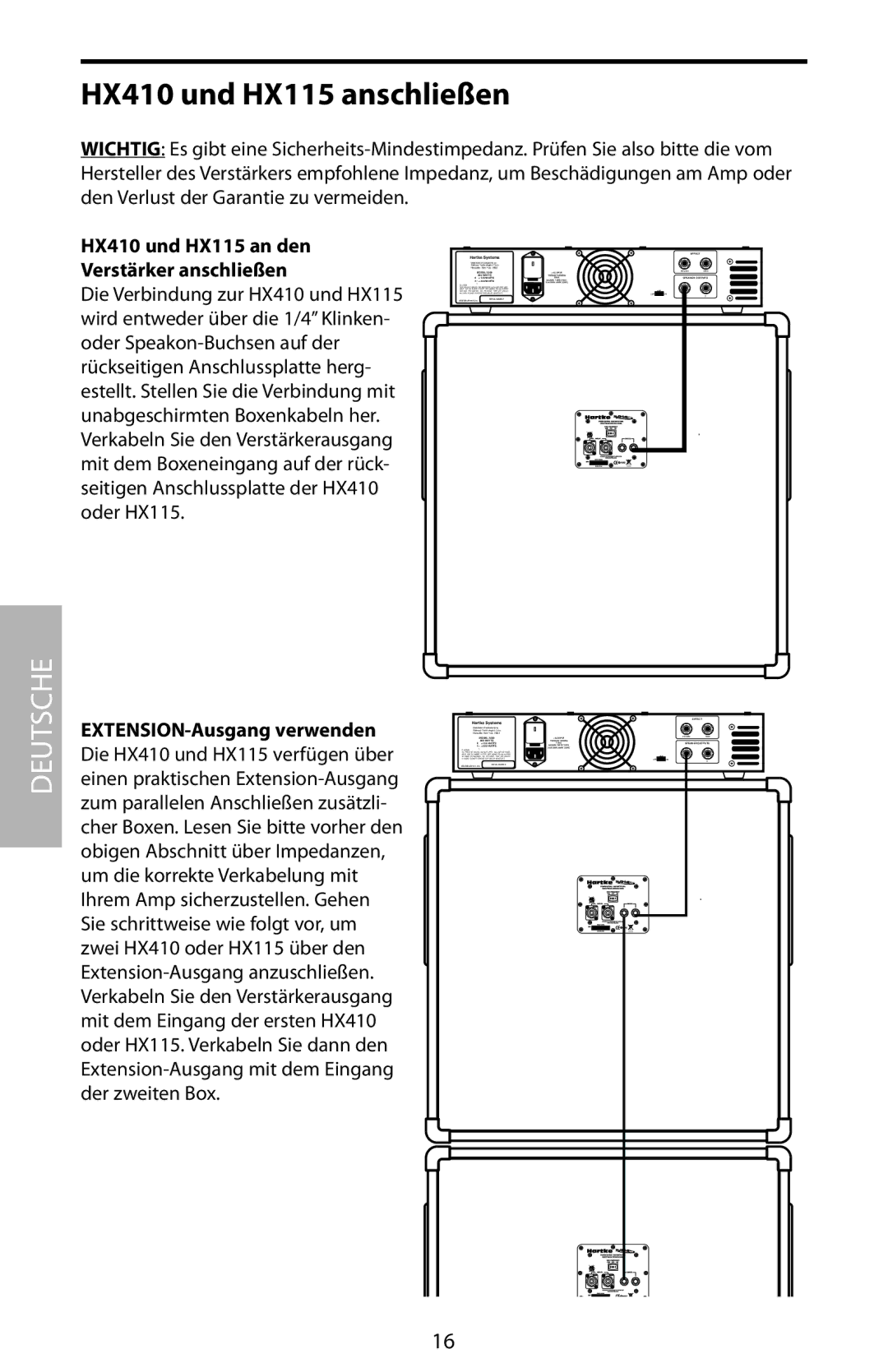 Samson HX810 HX410 und HX115 anschließen, HX410 und HX115 an den Verstärker anschließen, EXTENSION-Ausgang verwenden 