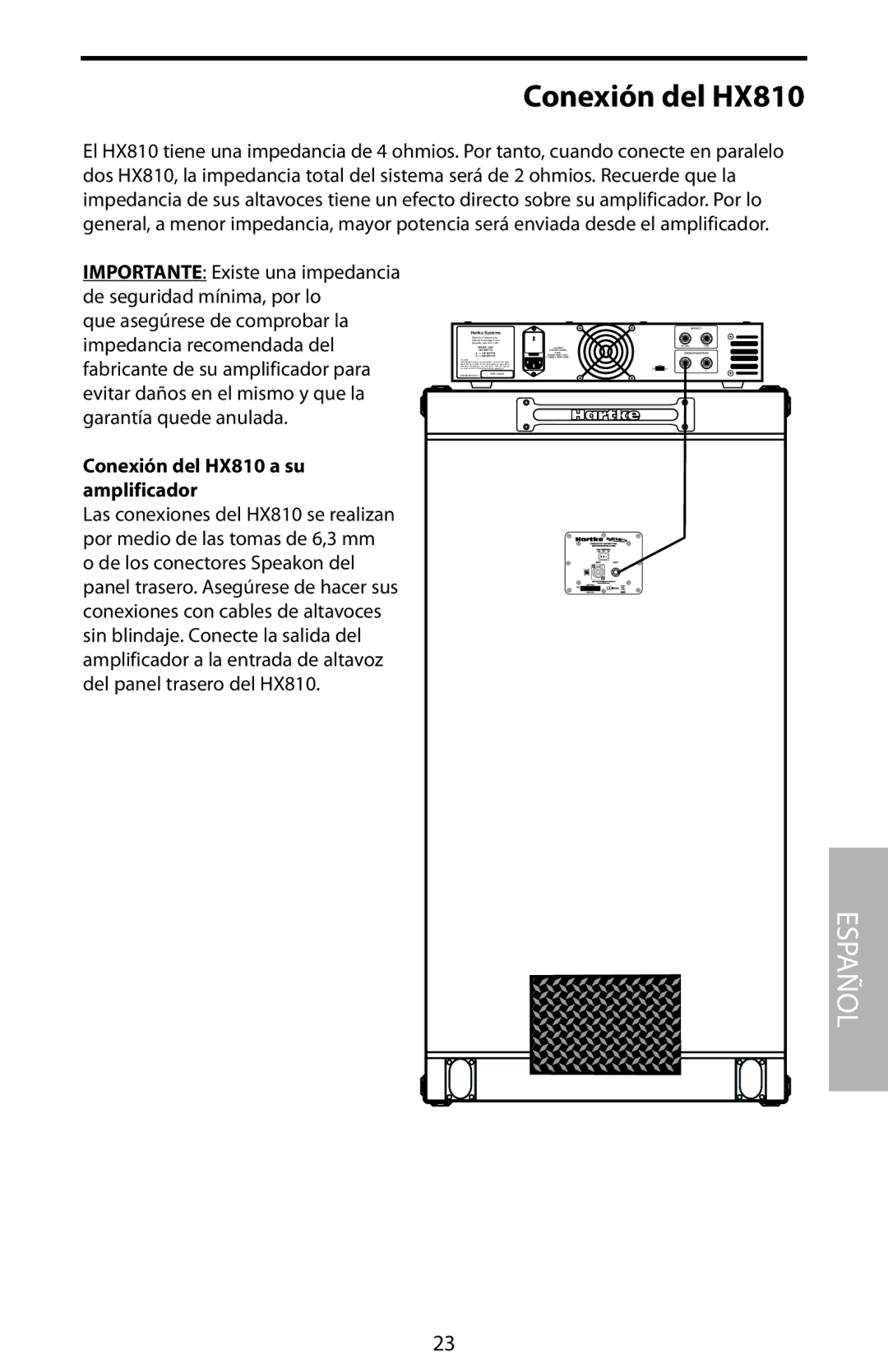 Samson HX410, HX115 manual Conexión del HX810 a su amplificador 