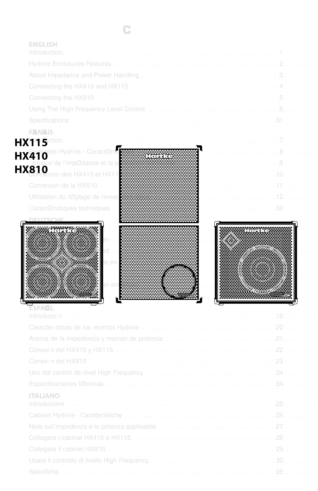 Samson HX410, HX810, HX115 manual Table of Contents 