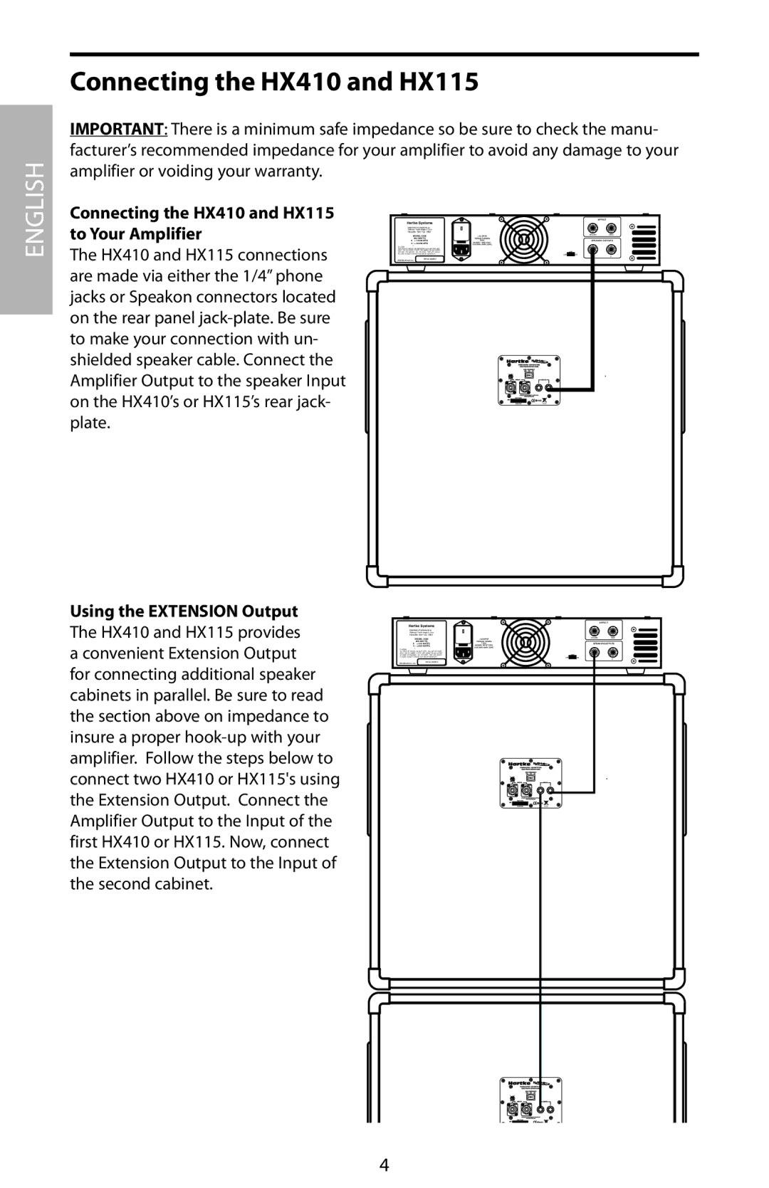 Samson HX810 manual Connecting the HX410 and HX115 to Your Amplifier, Using the Extension Output 