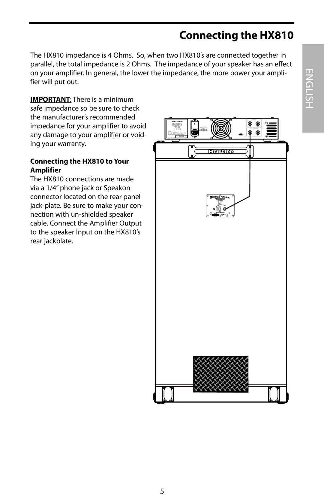 Samson HX410, HX115 manual Connecting the HX810 to Your Amplifier 