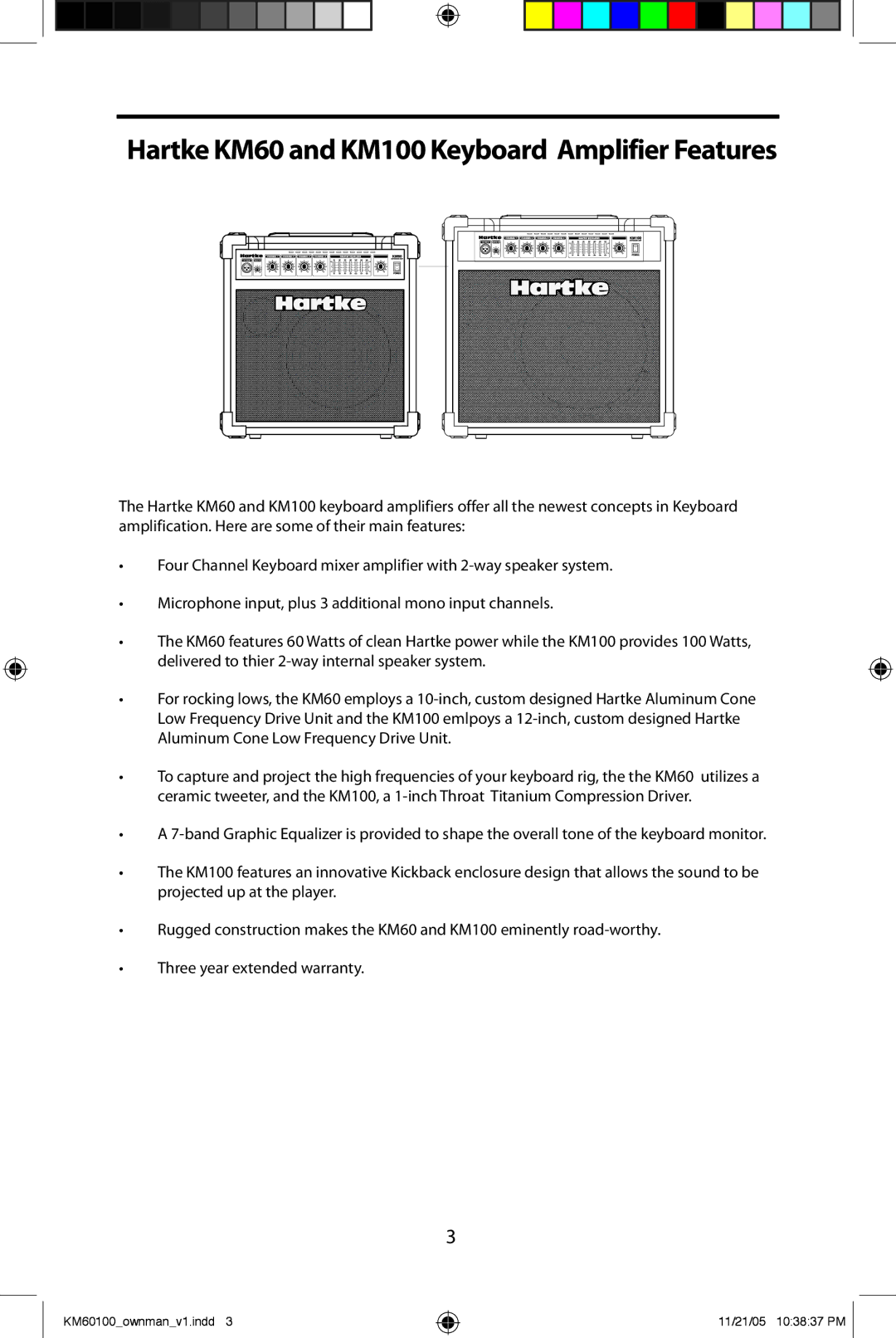 Samson manual Hartke KM60 and KM100 Keyboard Amplifier Features 