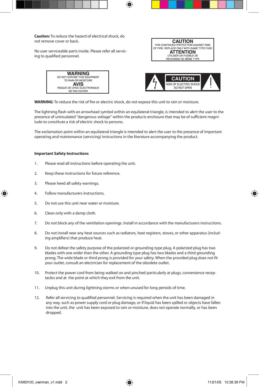 Samson KM60, 100 manual Important Safety Instructions 
