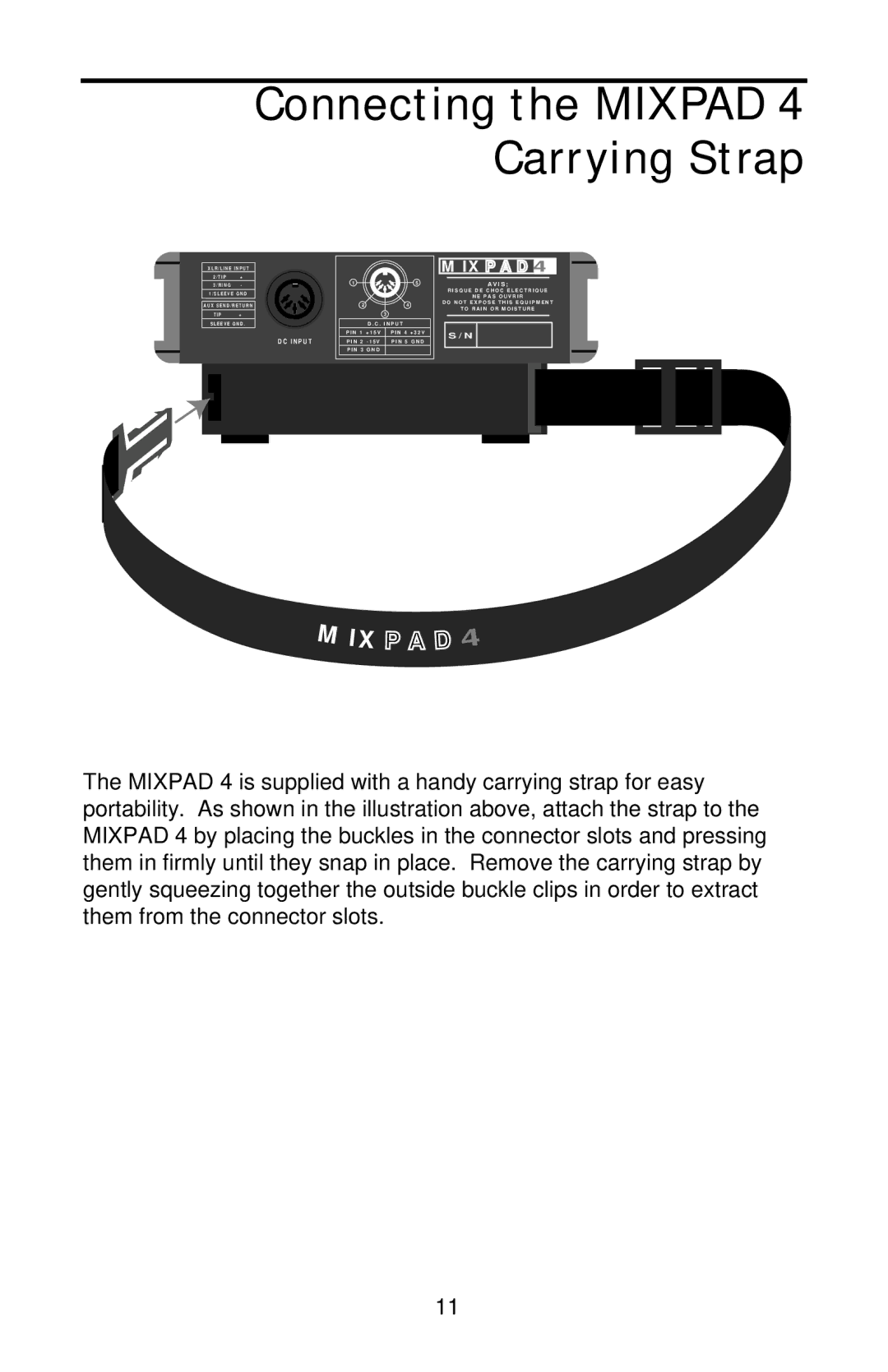 Samson MIXPAD manual Connecting the Mixpad 4 Carrying Strap 