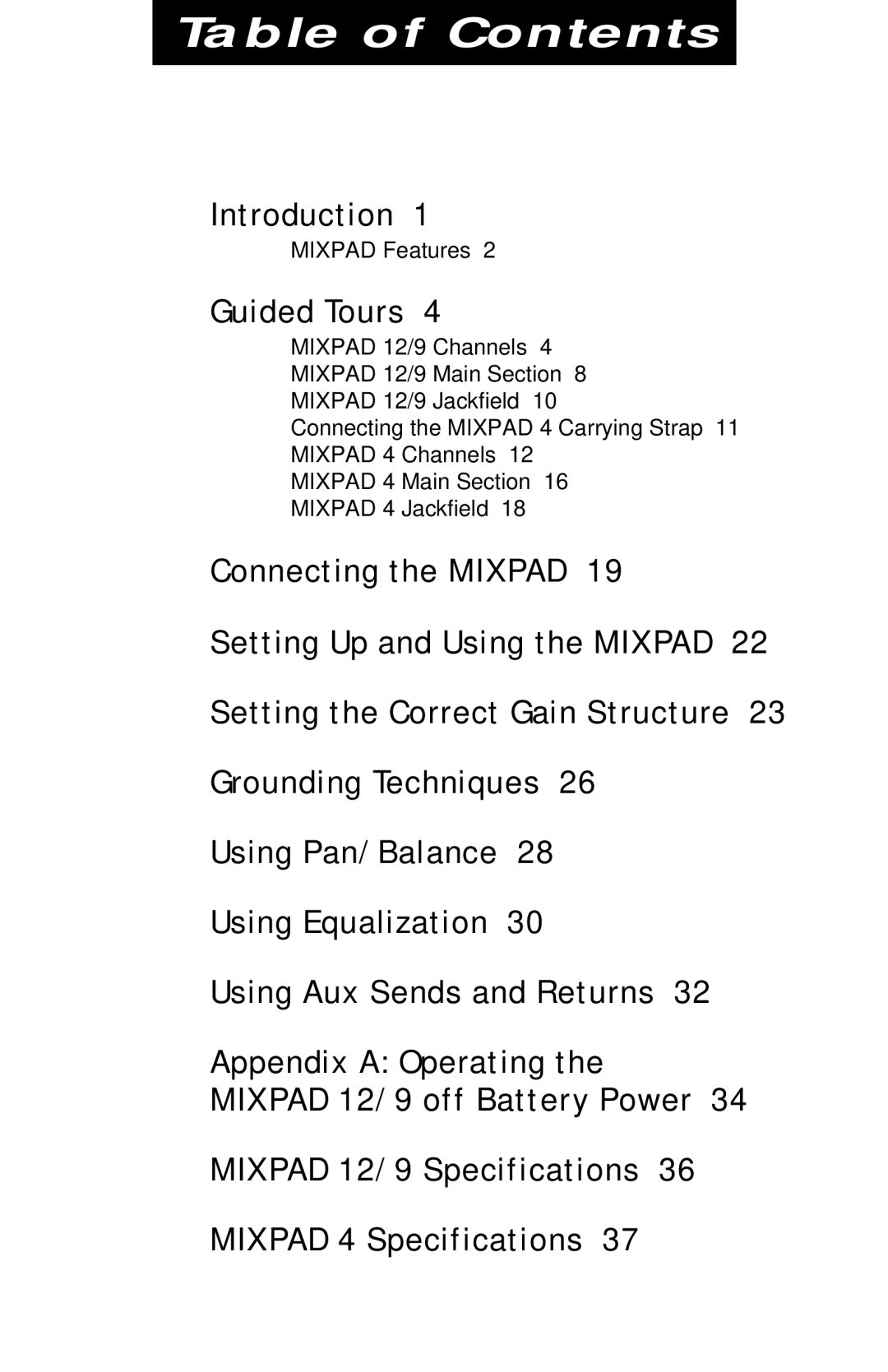 Samson MIXPAD manual Table of Contents 