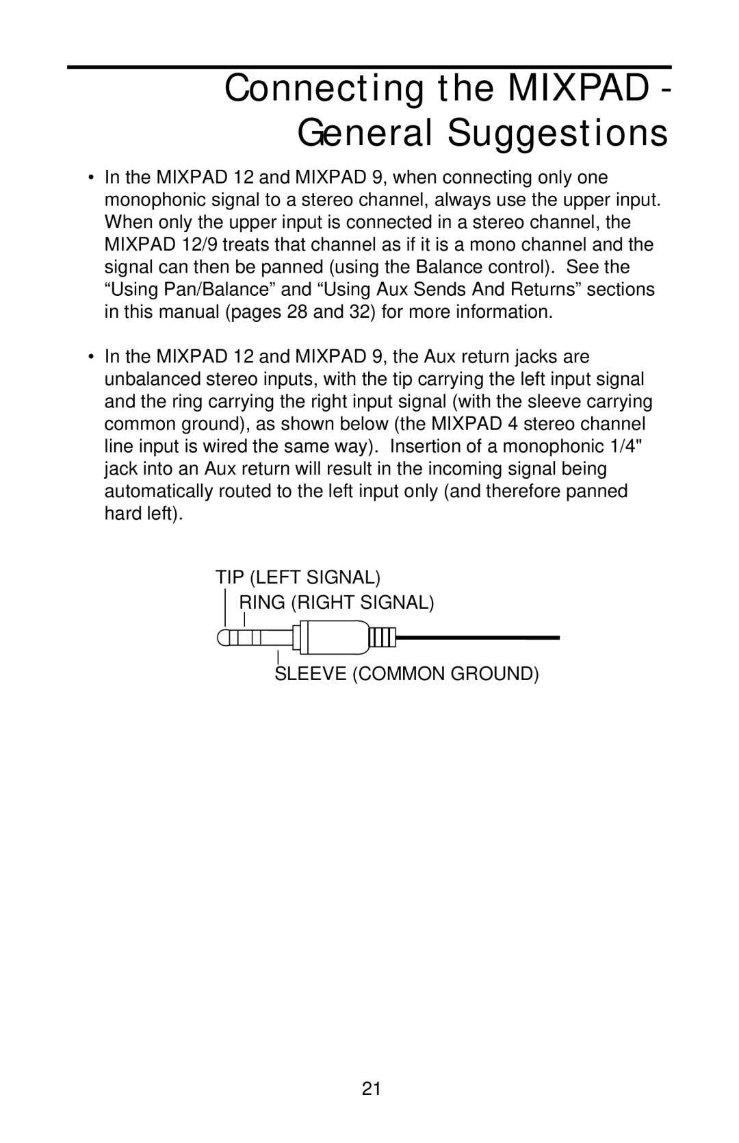 Samson MIXPAD manual Connecting the Mixpad General Suggestions 