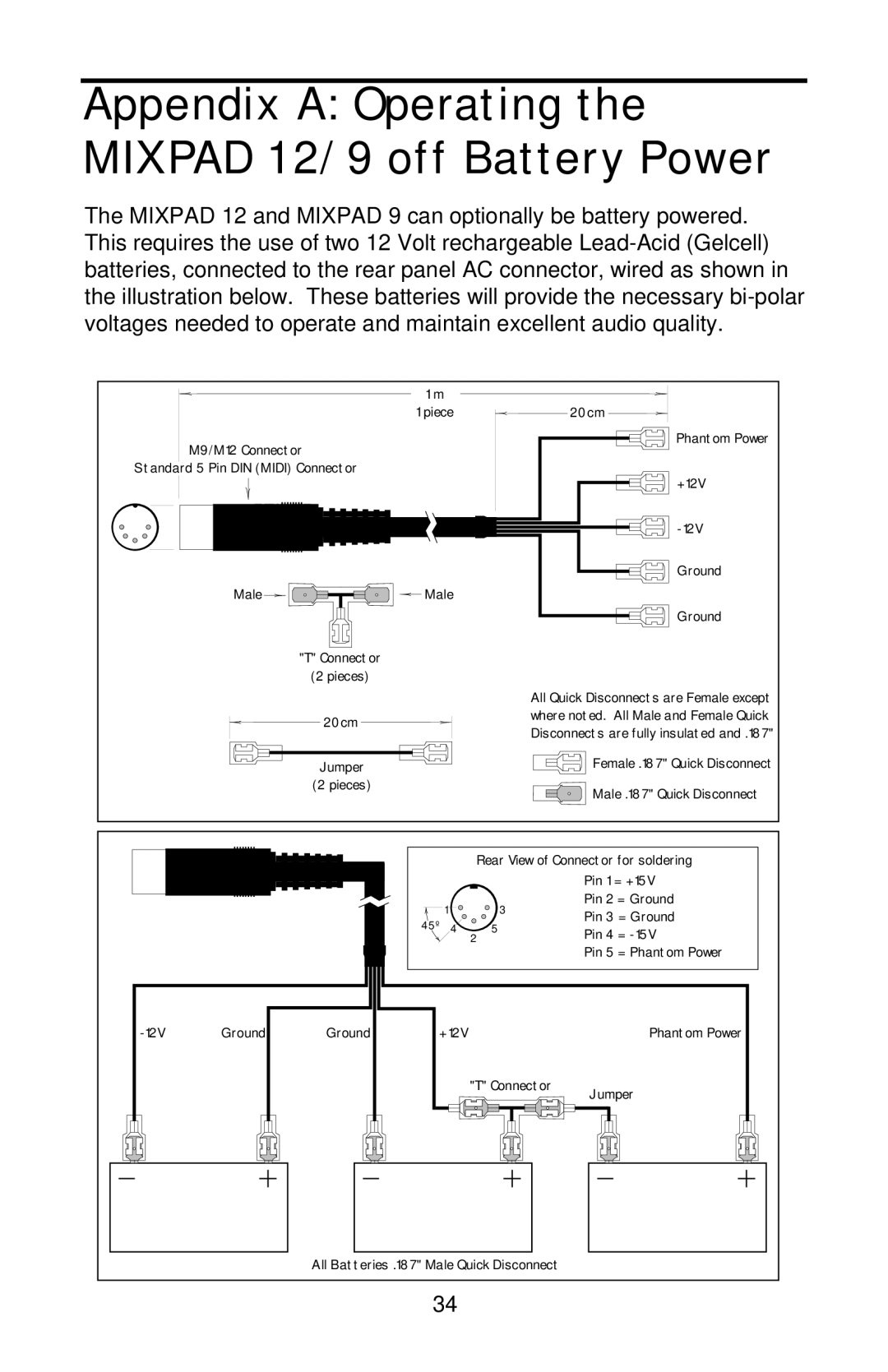 Samson MIXPAD manual Appendix a Operating the Mixpad 12/9 off Battery Power 