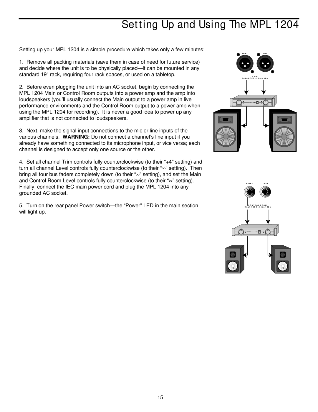 Samson MPL 1204 manual Setting Up and Using The MPL 