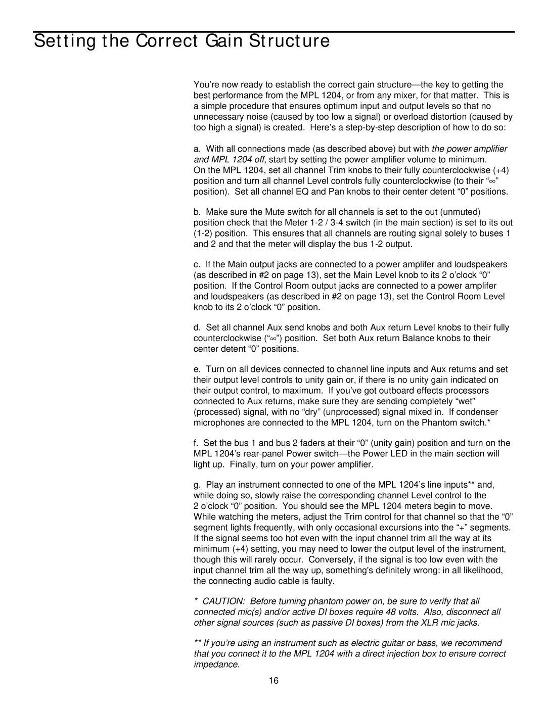 Samson MPL 1204 manual Setting the Correct Gain Structure 
