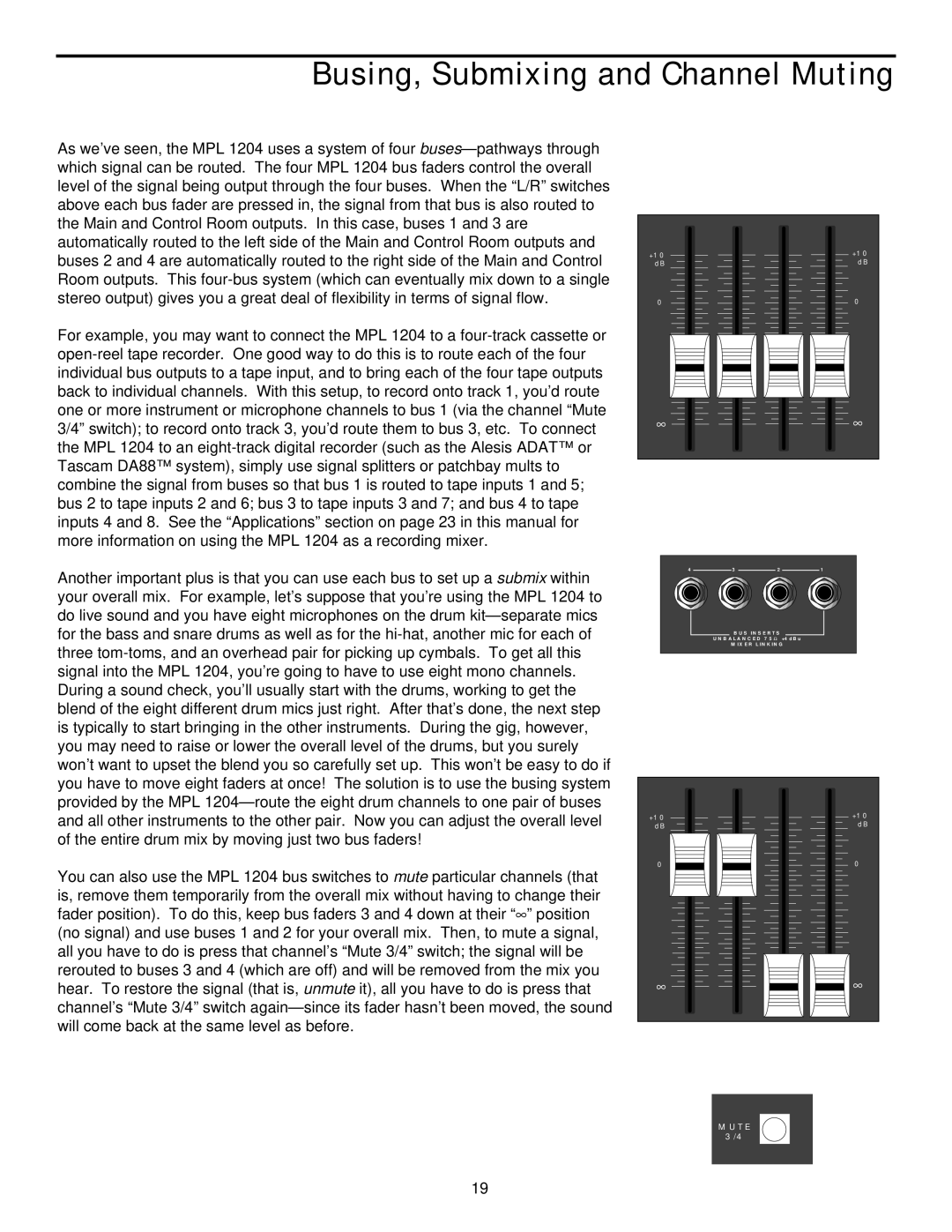 Samson MPL 1204 manual Busing, Submixing and Channel Muting 