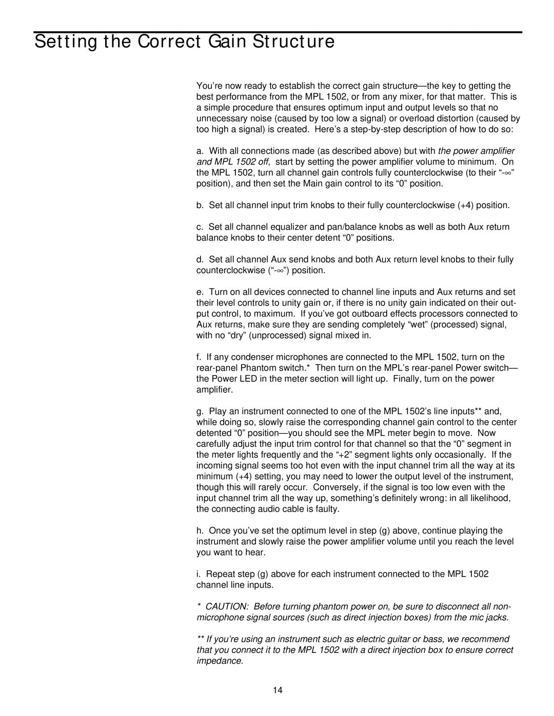 Samson MPL 1502 manual Setting the Correct Gain Structure 