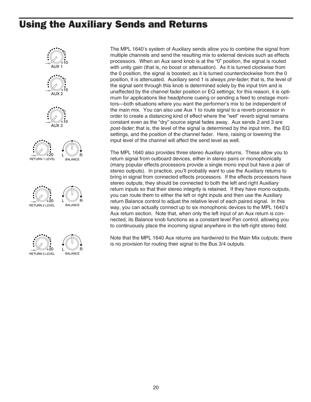 Samson MPL 1640 manual Using the Auxiliary Sends and Returns 