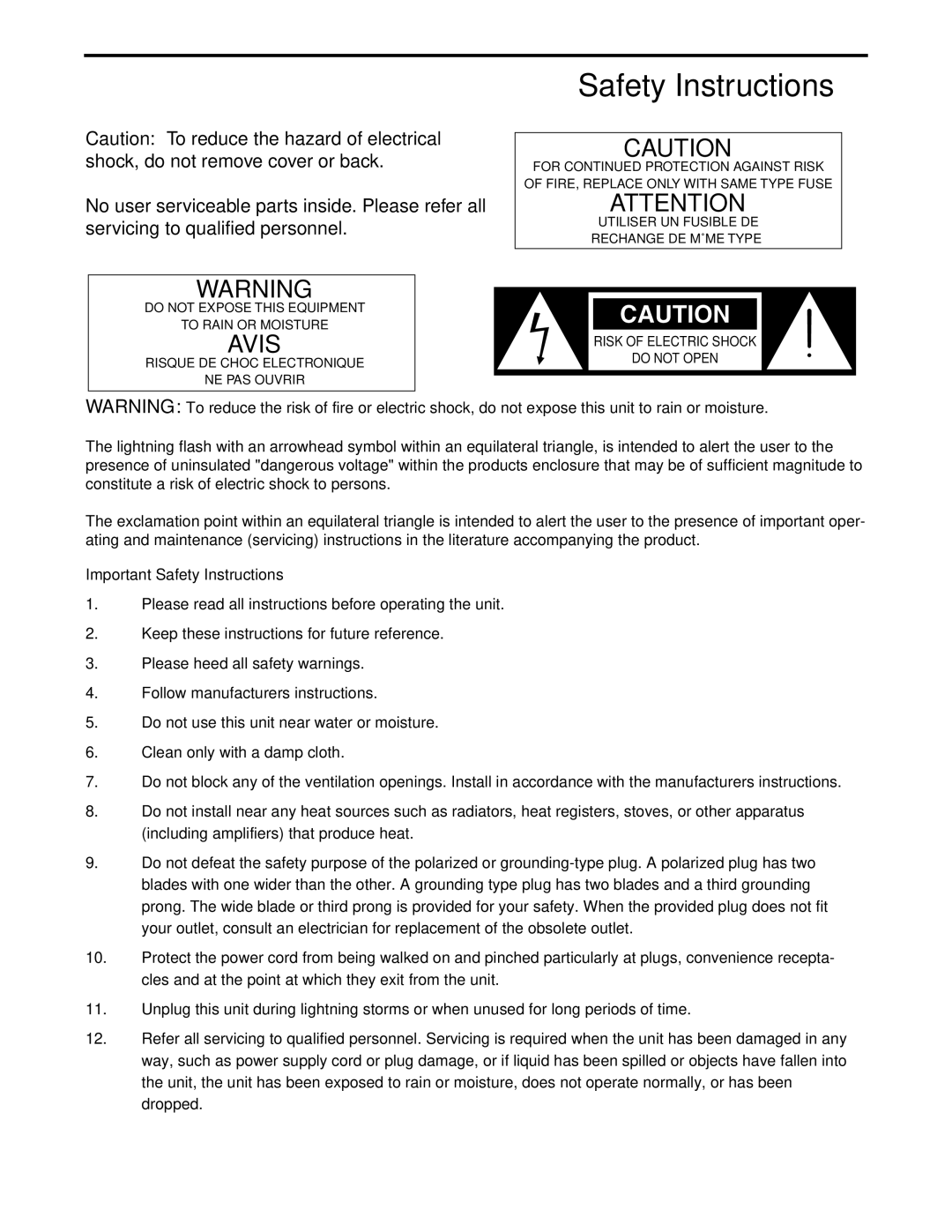 Samson PA324 owner manual Safety Instructions, Avis 