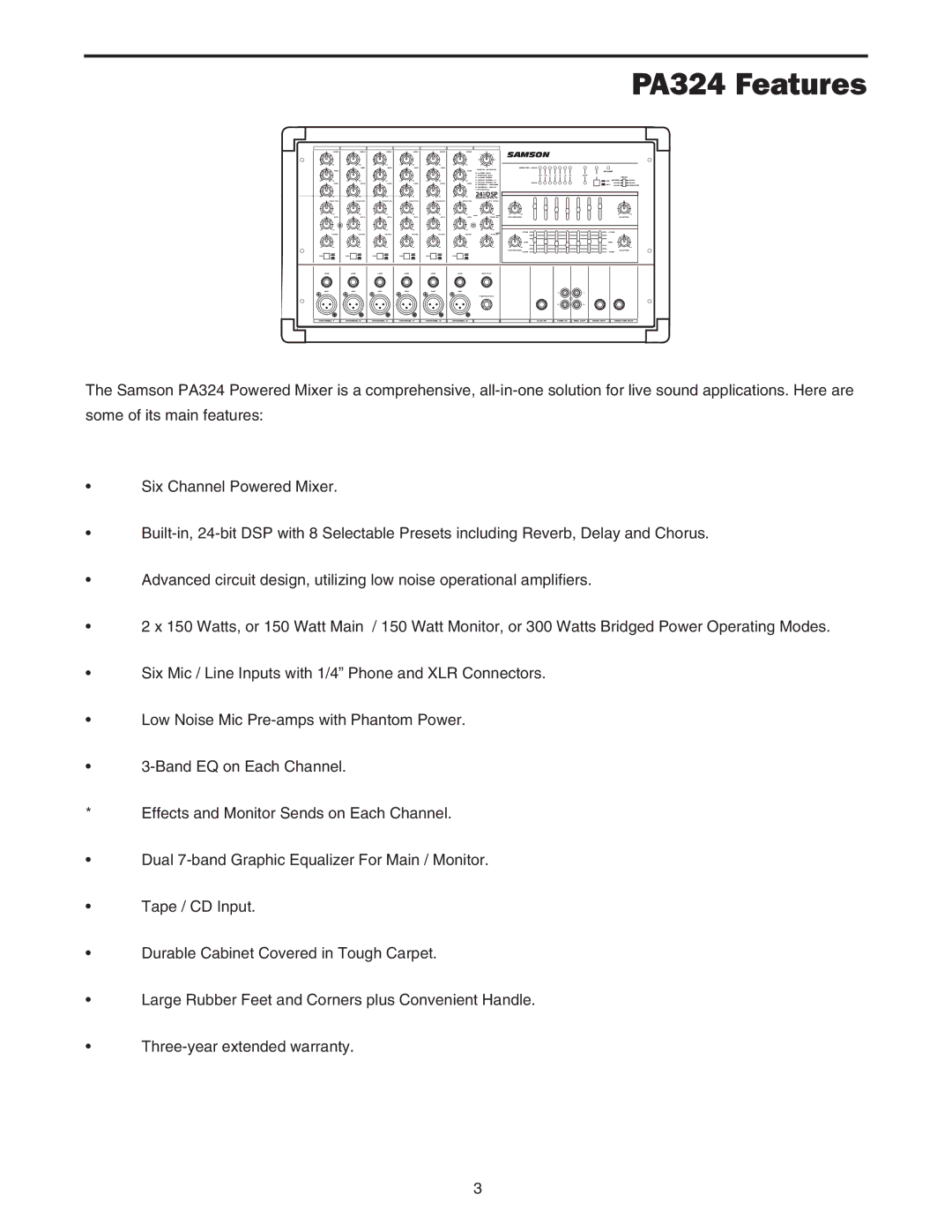 Samson owner manual PA324 Features 