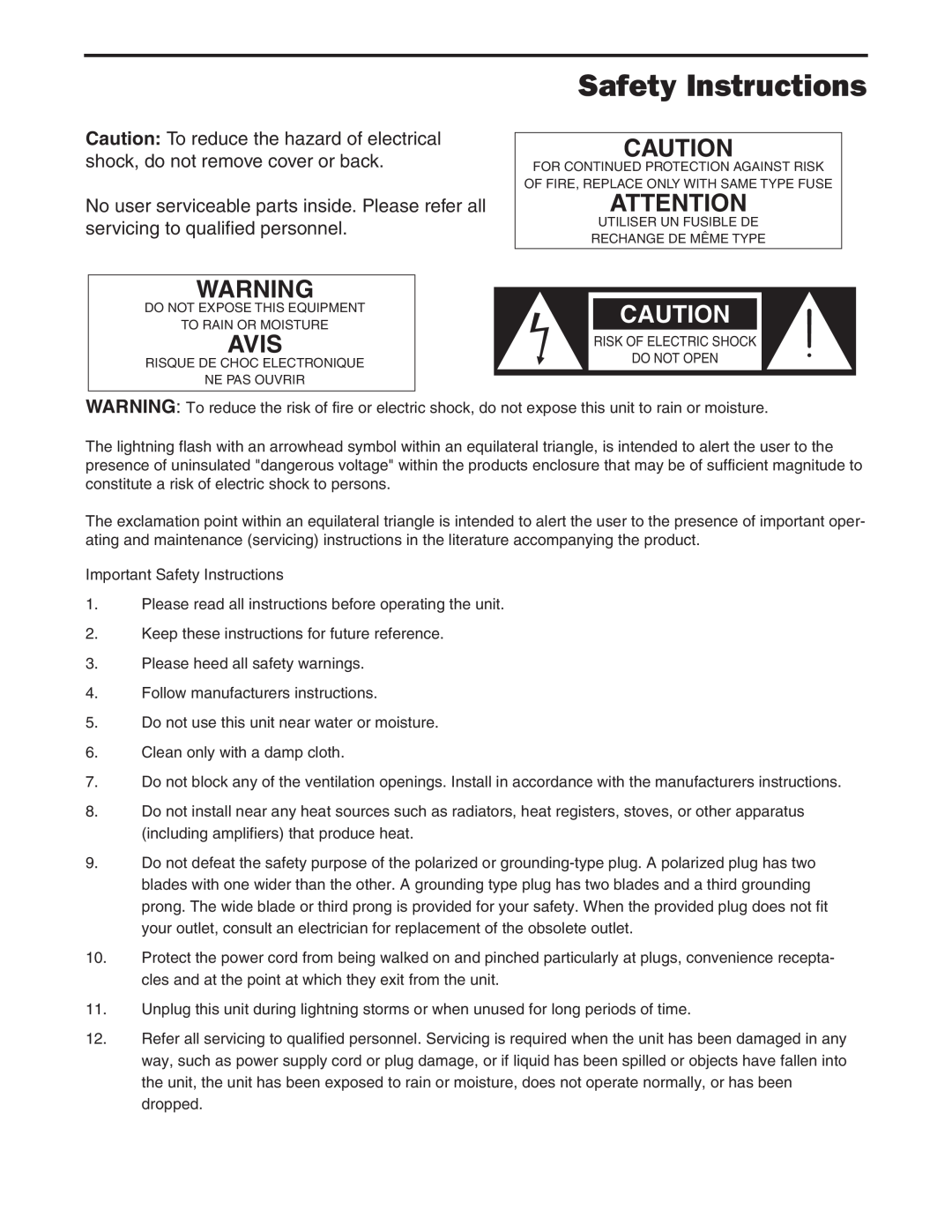 Samson PA324 owner manual Safety Instructions, Avis 
