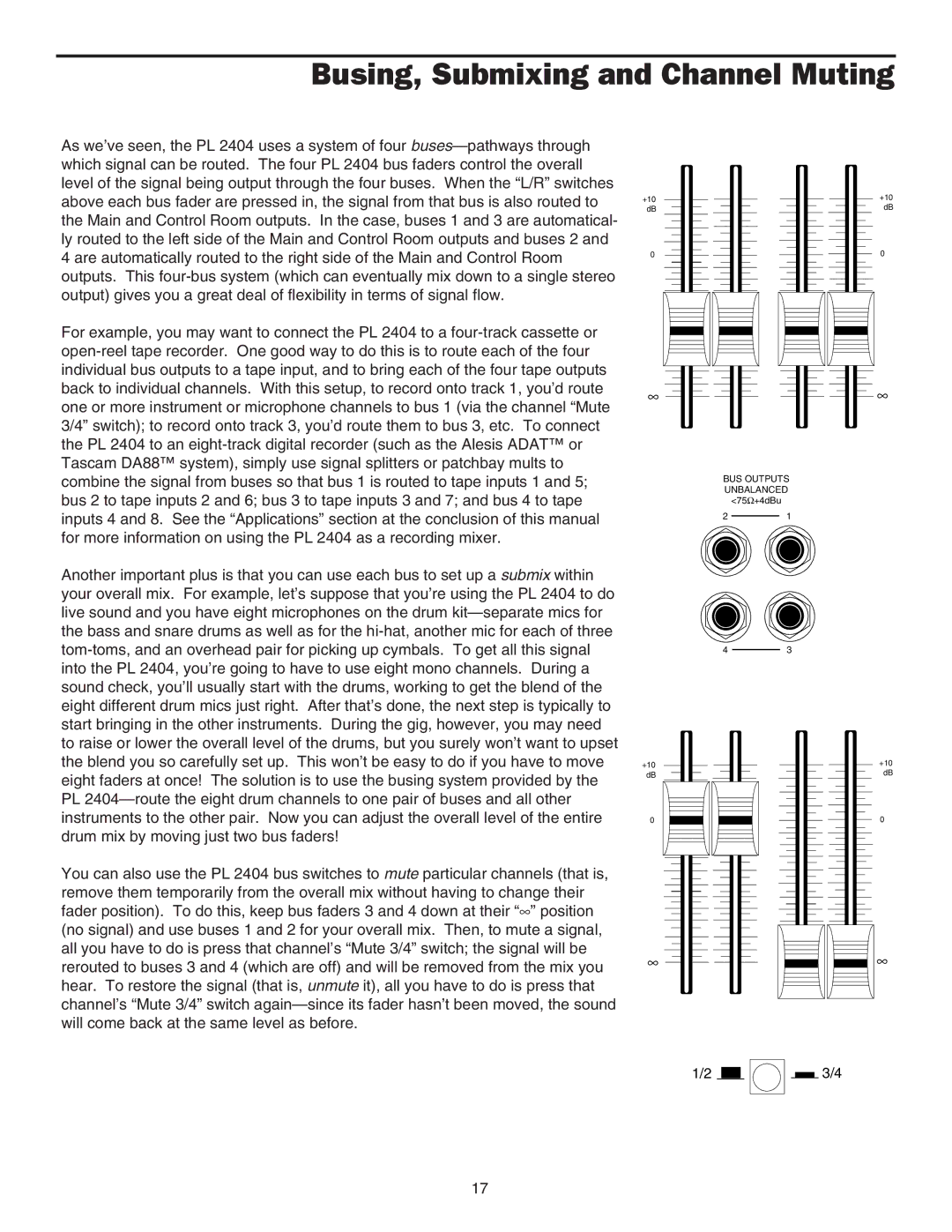 Samson PL2404 manual Busing, Submixing and Channel Muting 