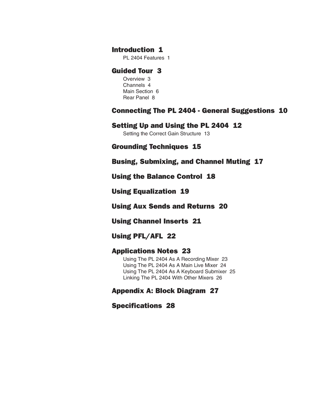 Samson PL2404 manual Introduction, Guided Tour, Appendix a Block Diagram Specifications 