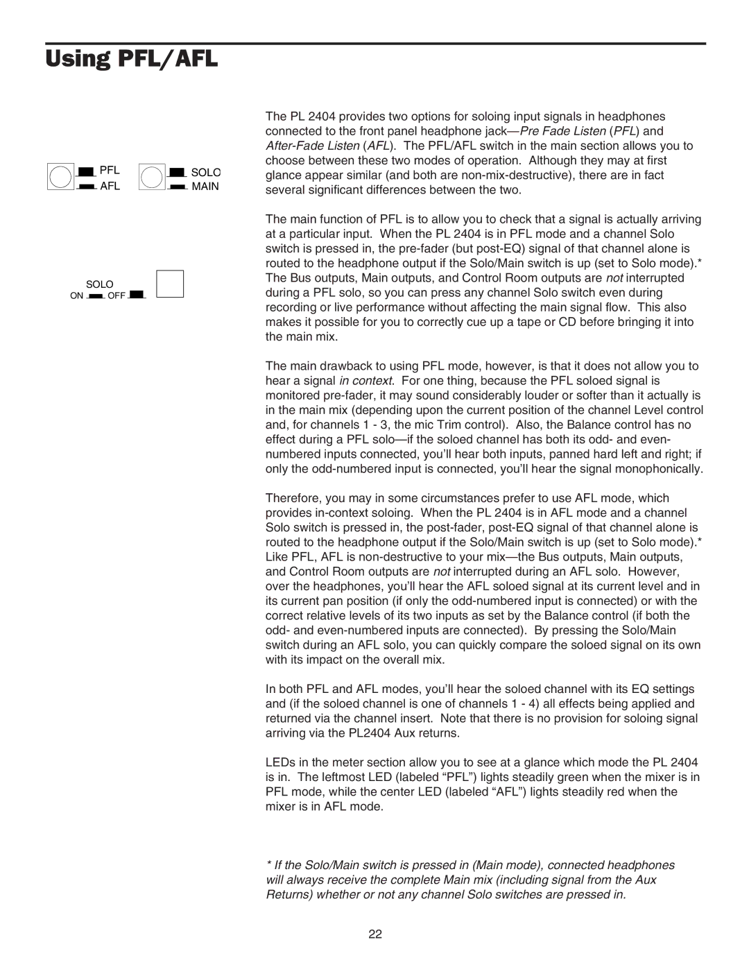 Samson PL2404 manual Using PFL/AFL 