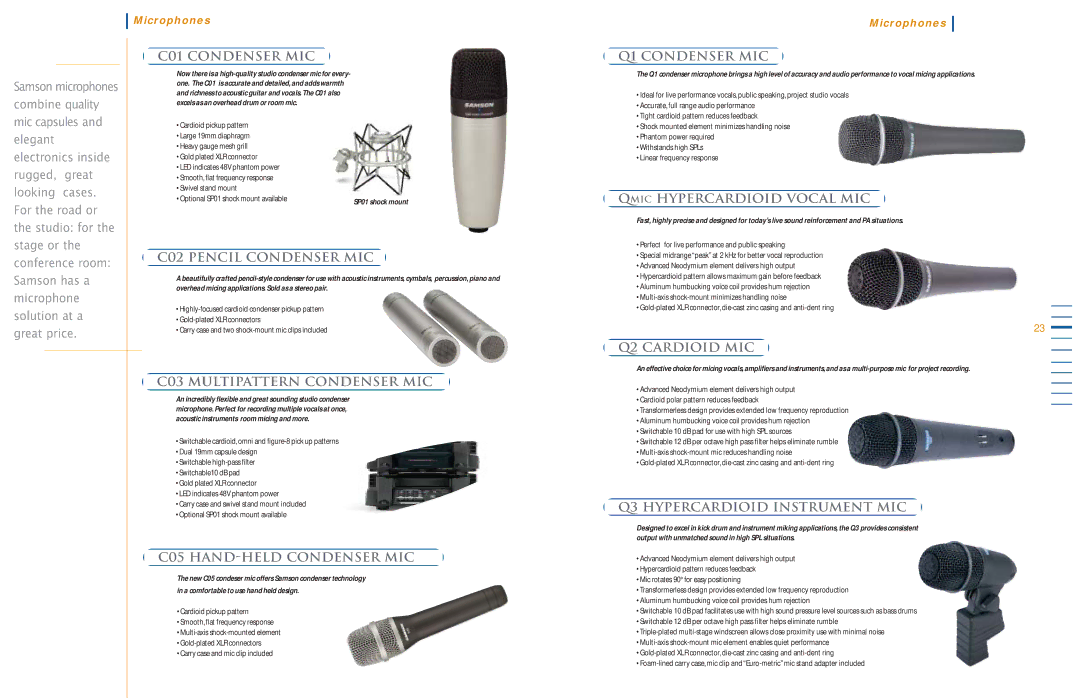 Samson Power Amplifiers C01 Condenser MIC, C02 Pencil Condenser MIC, C03 Multipattern Condenser MIC, Q1 Condenser MIC 