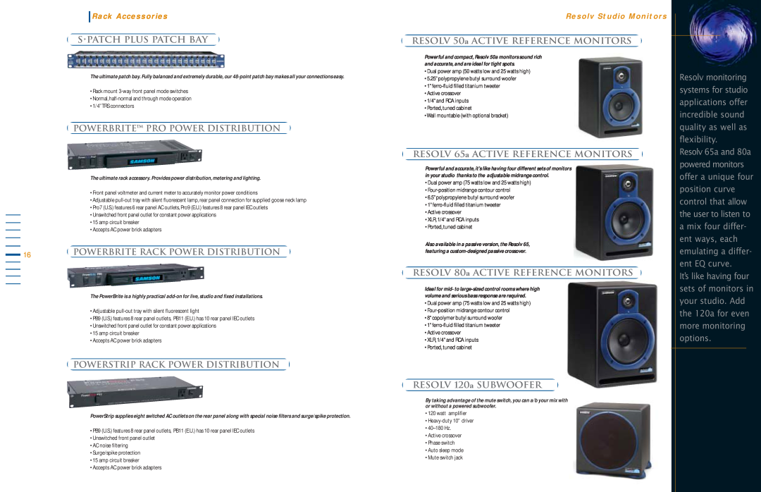 Samson Power Amplifiers manual Spatch Plus Patch Bay, Powerbrite Pro Power Distribution, Powerbrite Rack Power Distribution 